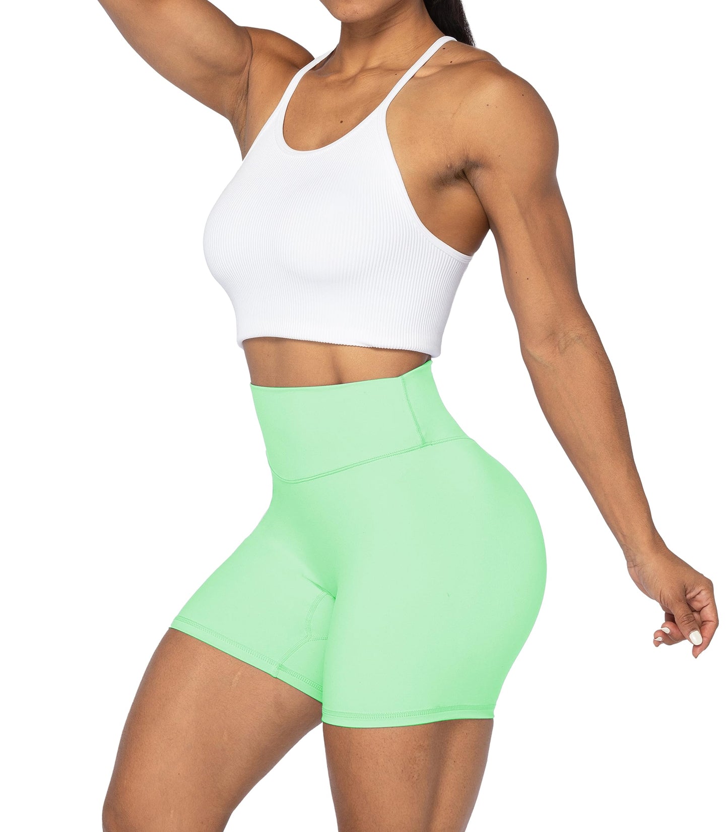 Sunzel Women's Biker Shorts in High Waist Tummy Control with No Front Seam 5" Mint Green X-Large
