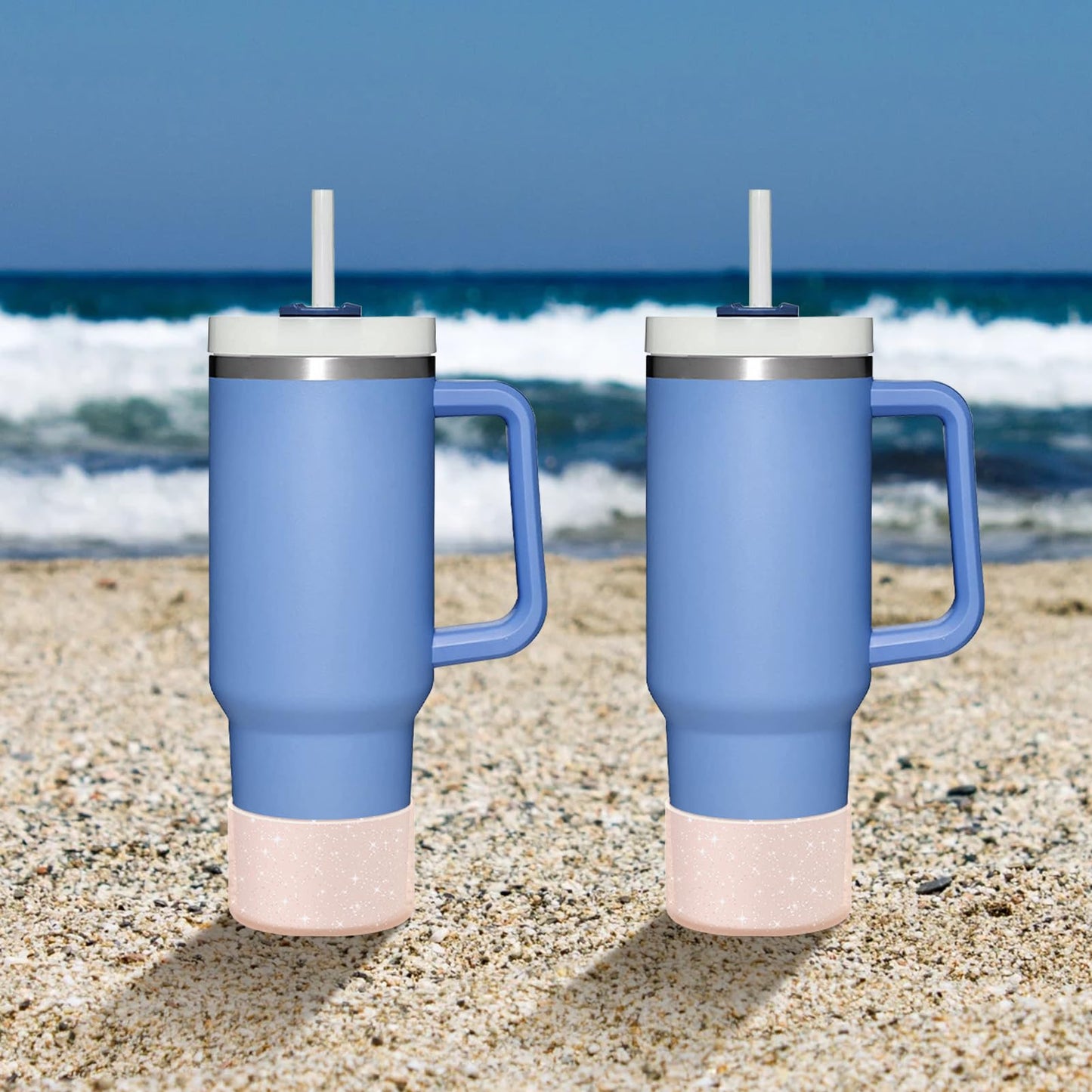 WUQID 2 Pack Bling Silicone Boot Compatible with Stanley Quencher Adventure 40oz & Stanley IceFlow 20oz 30oz, Reduces Dents Protective Water Bottle Bottom Cover Sleeve Compatible with Stanley Tumbler