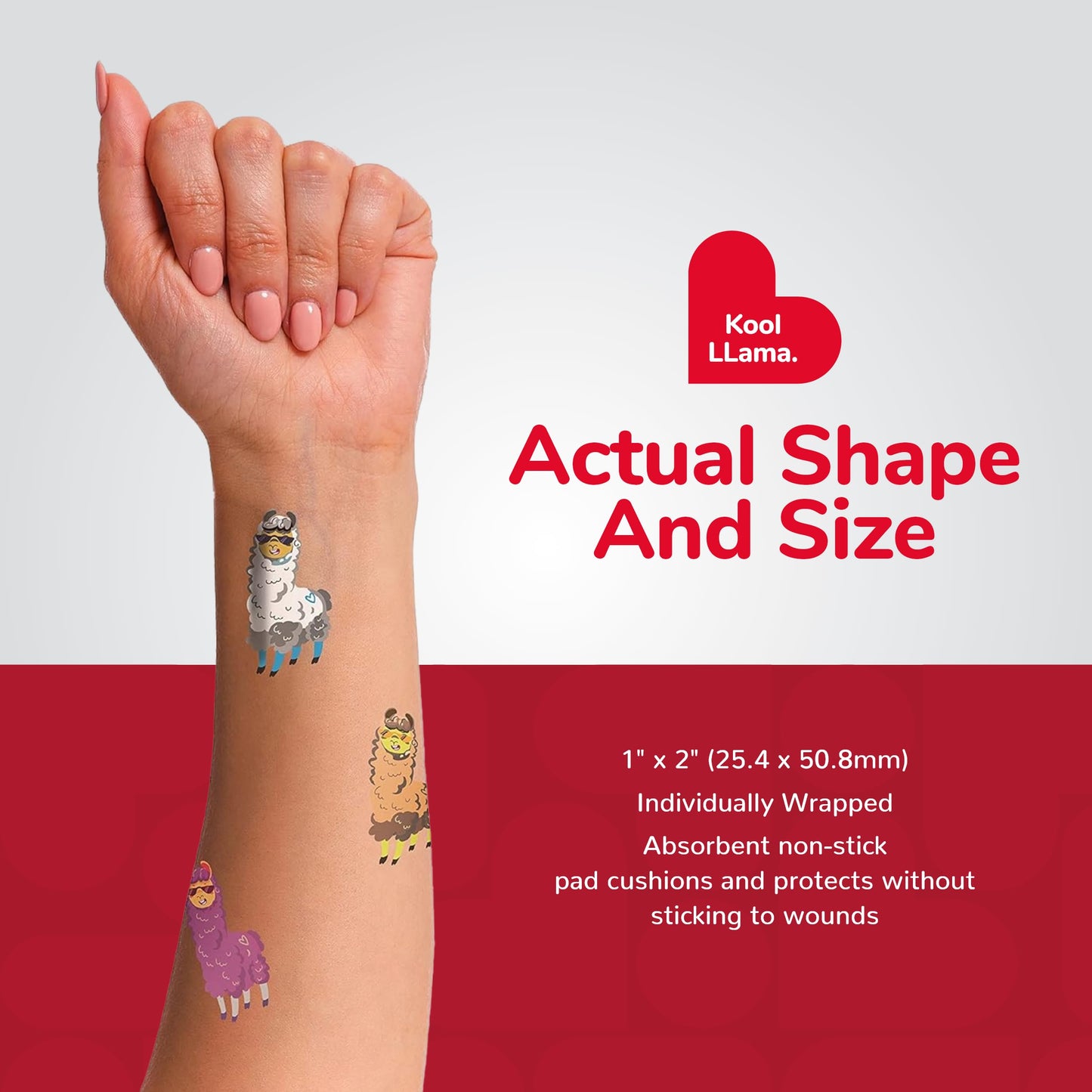 BioSwiss Bandages, Llama Shaped Self Adhesive Bandage, Latex Free Sterile Wound Care, 24 Count