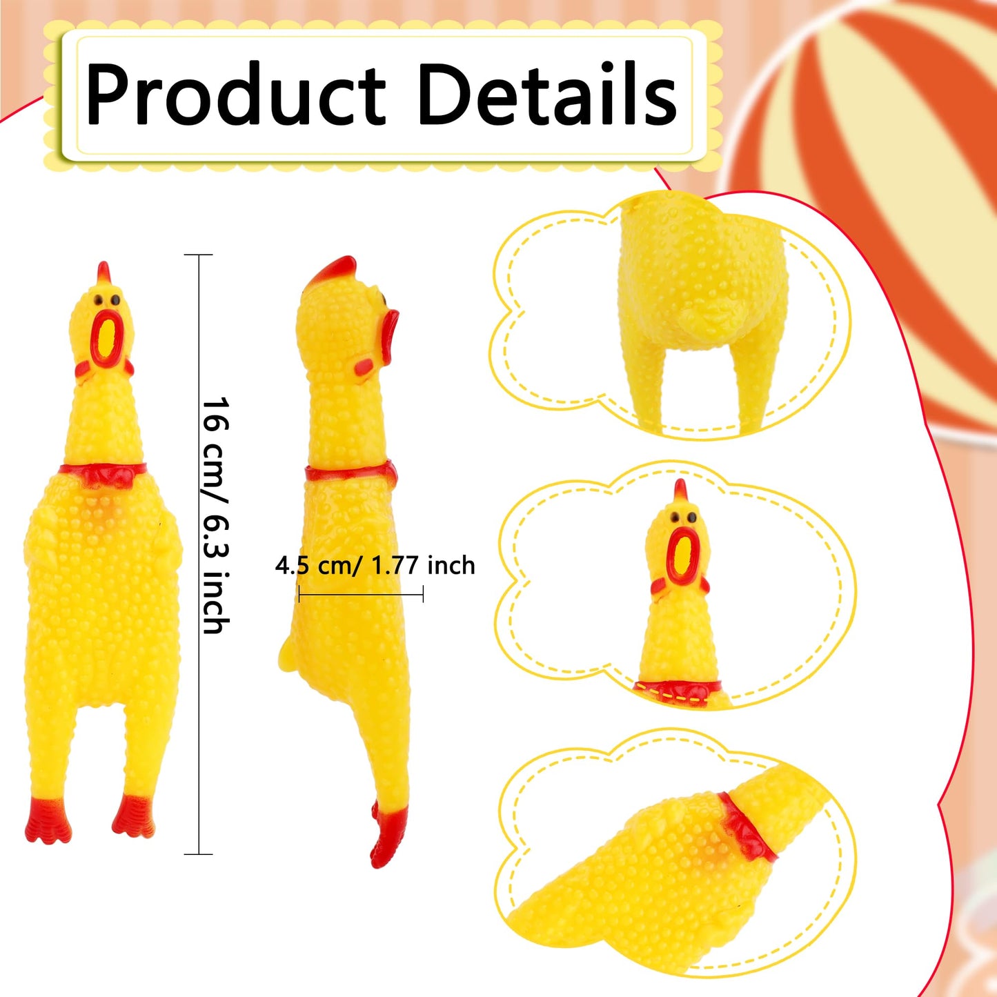 34 Pcs 6 Inch Squeaky Rubber Chickens Screaming Chicken Bulk Yellow Squawking Chicken for Kids Adults Party Prank Novelty Favors Family Game Toys Noise Maker