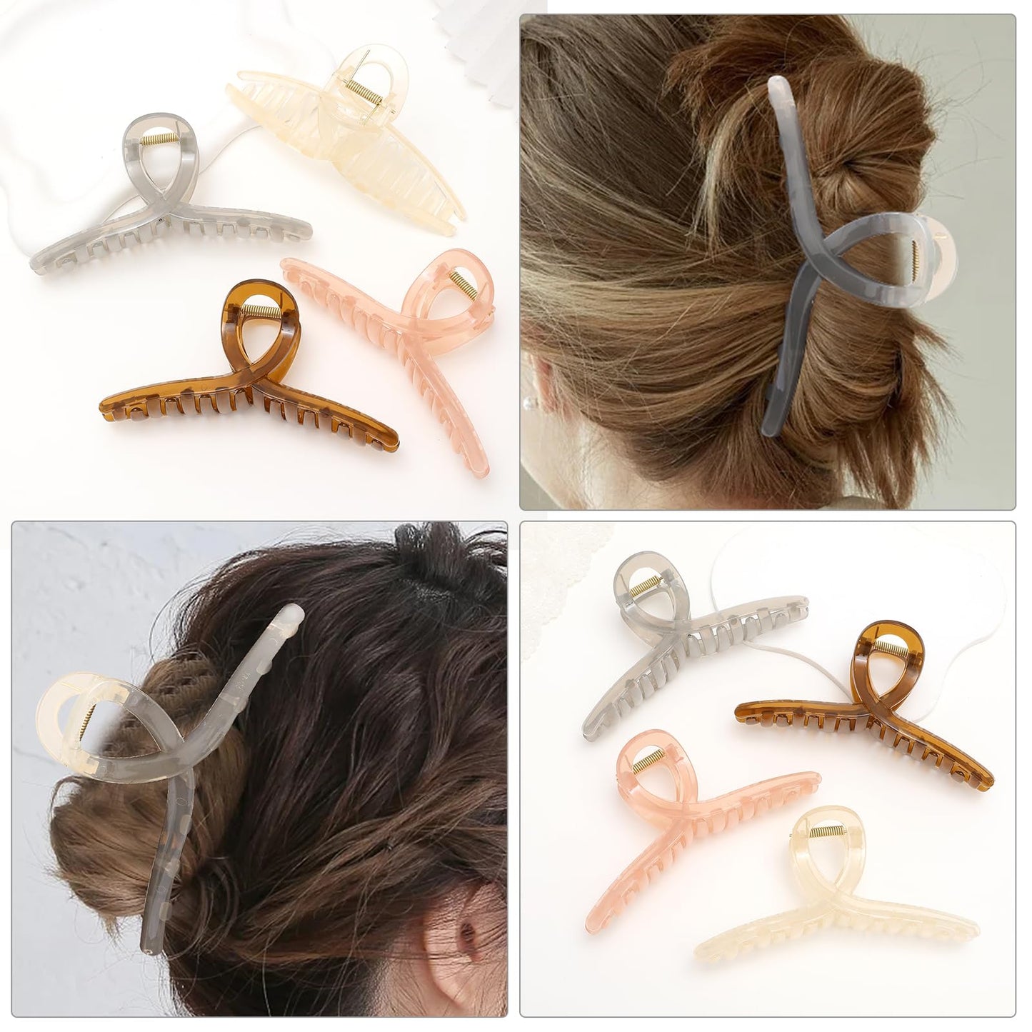 4 Pack Xl Jumbo Hair clips, 6Inche Extra Large Claw Clips for Thick Hair and Long Hair, Oversized Matte Non-slip Butterfly Hair Clips for Women, Big Strong Hold Jaw Clip,black Color