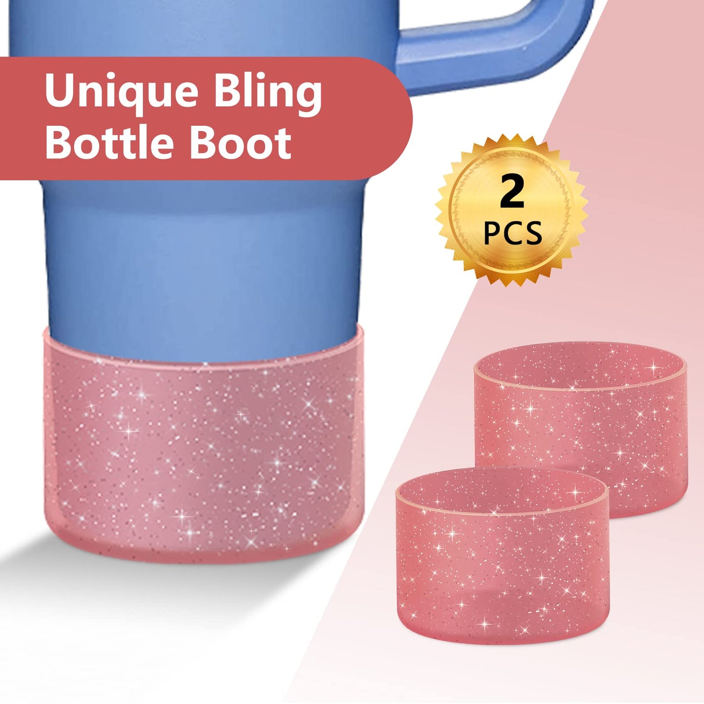 WUQID 2 Pack Bling Silicone Boot Compatible with Stanley Quencher Adventure 40oz & Stanley IceFlow 20oz 30oz, Reduces Dents Protective Water Bottle Bottom Cover Sleeve Compatible with Stanley Tumbler