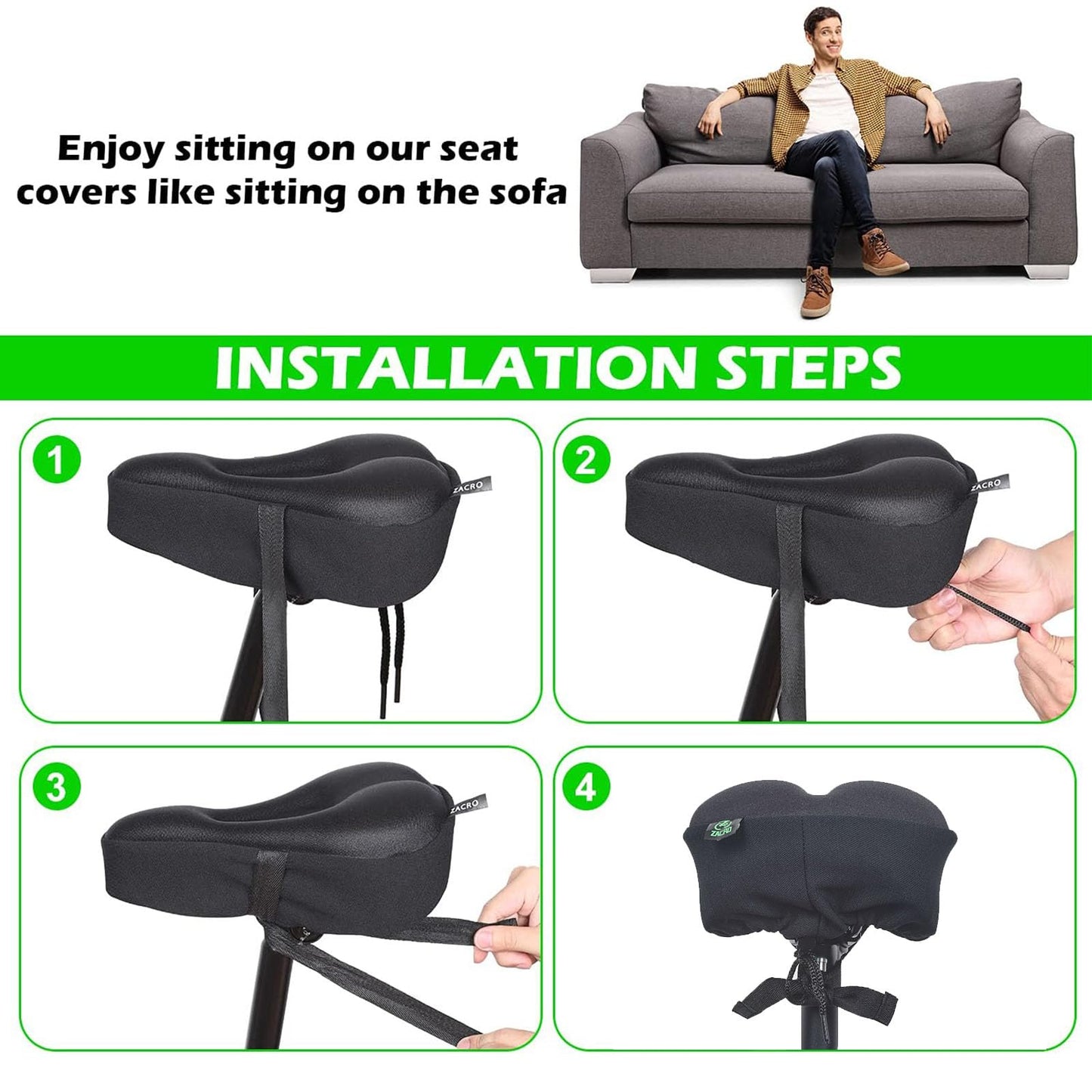 Zacro Bike Seat Cushion - Gel Padded Bike Seat Cover for Men Women Comfort, Extra Soft Exercise Bicycle Seat Compatible with Peloton, Outdoor & Indoor