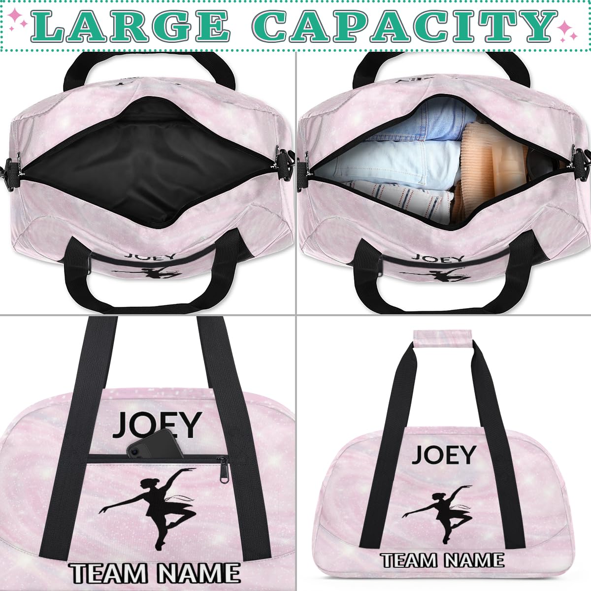 Voloreju Customize Dance Bag for Girl Personalized Kids Gym Bag Ballet Sports Bags with Name Team Name