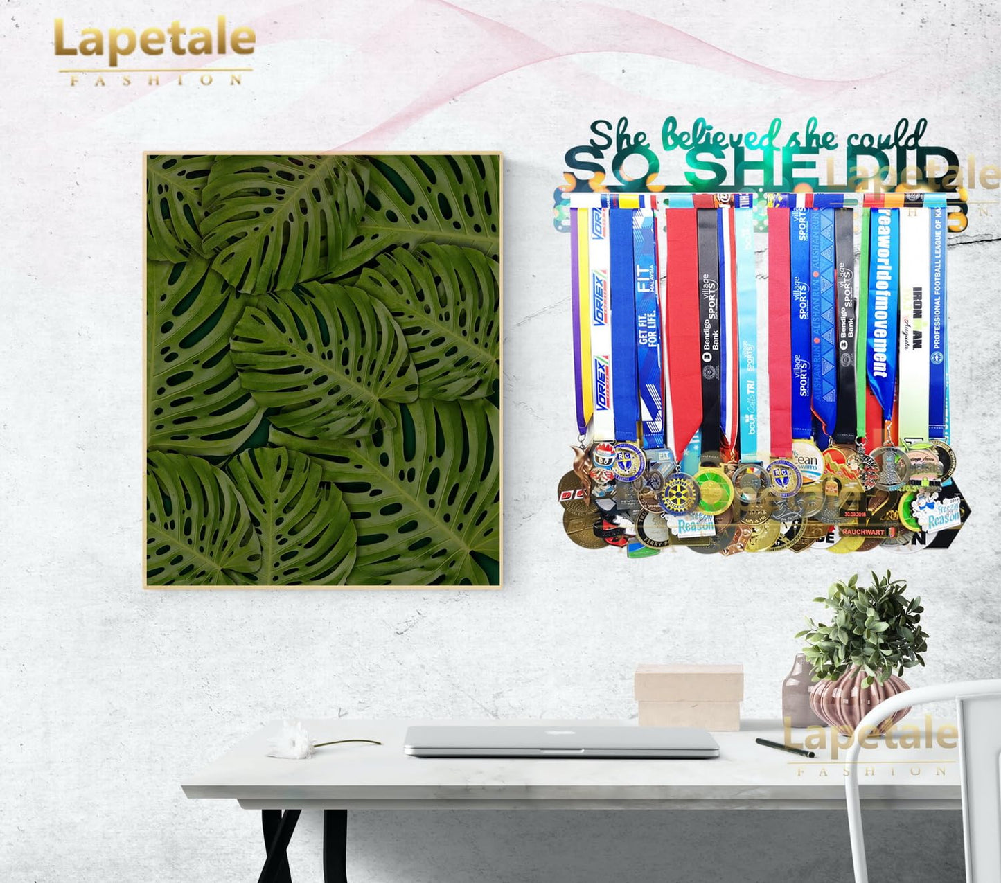 Lapetale Fashion Medal Hanger Holder Display Wall Rack Frame Shelf in 16" long-Medal Hanger Awards Ribbon Cheer,gymnastics,soccer,softball
