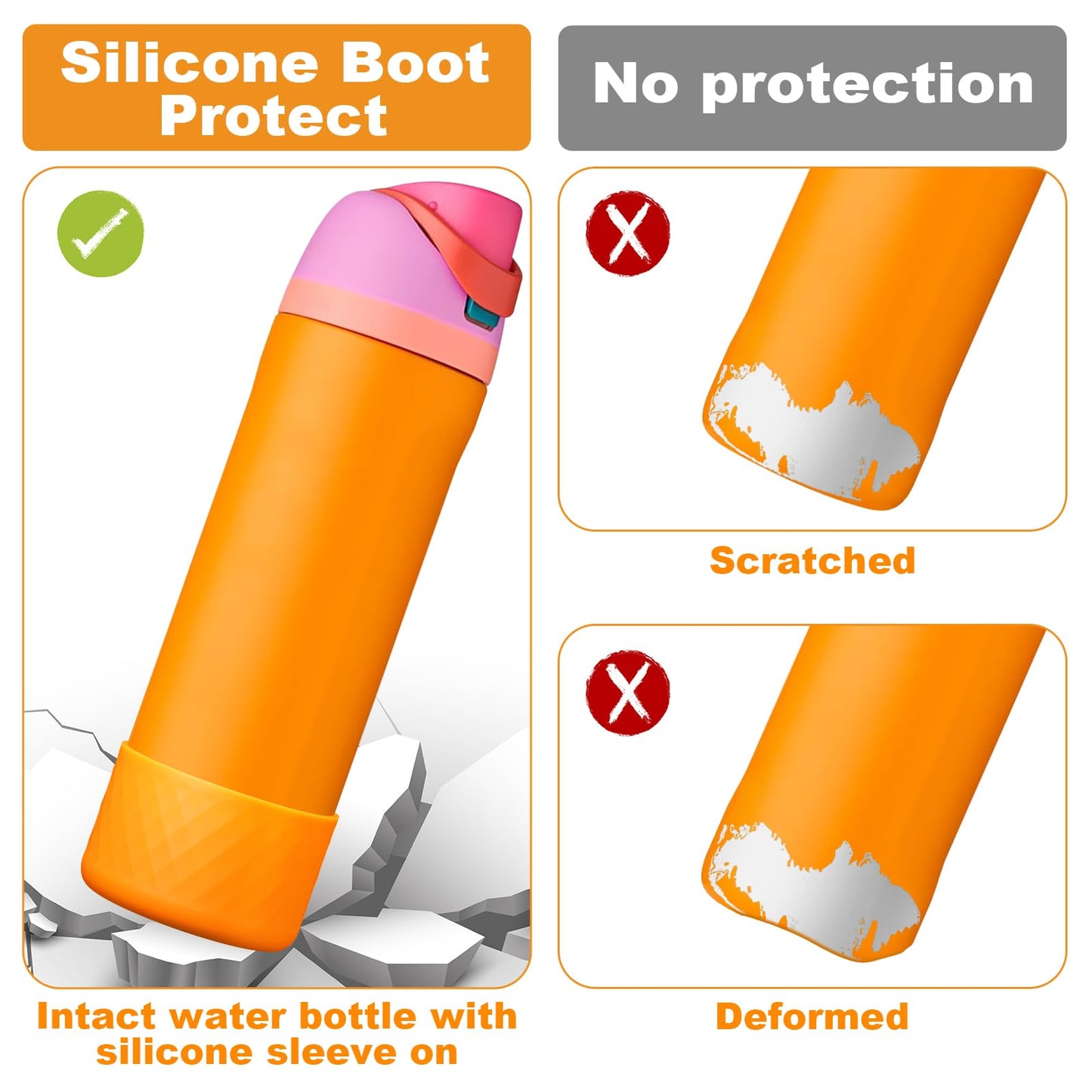 Alwenid 2PCS Silicone Water Bottle Boot for Owala 24 Oz, Anti-Slip Protective Sleeve Bottom Bumper Protector for FreeSip, Twist, and Flip Stainless Steel Water Bottles (Orange)