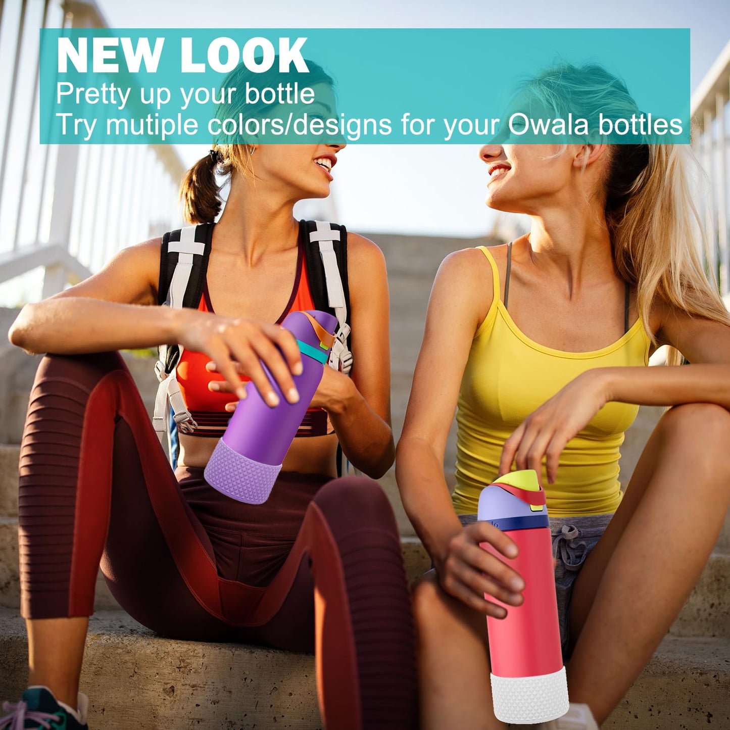 WK IEASON 2Pcs Silicone Water Bottle Boot for Owala 24oz 32oz 40oz, Protective Flask Bottom Cover Base for Owala FreeSip Twist and Flip Flask Bottles (Diomond White/purple, 24OZ)