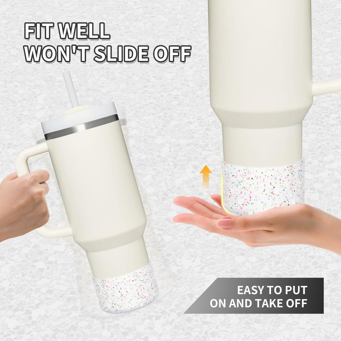 WUQID 2 Pack Bling Silicone Boot Compatible with Stanley Quencher Adventure 40oz & Stanley IceFlow 20oz 30oz, Reduces Dents Protective Silicone Water Bottle Bottom Cover Sleeve