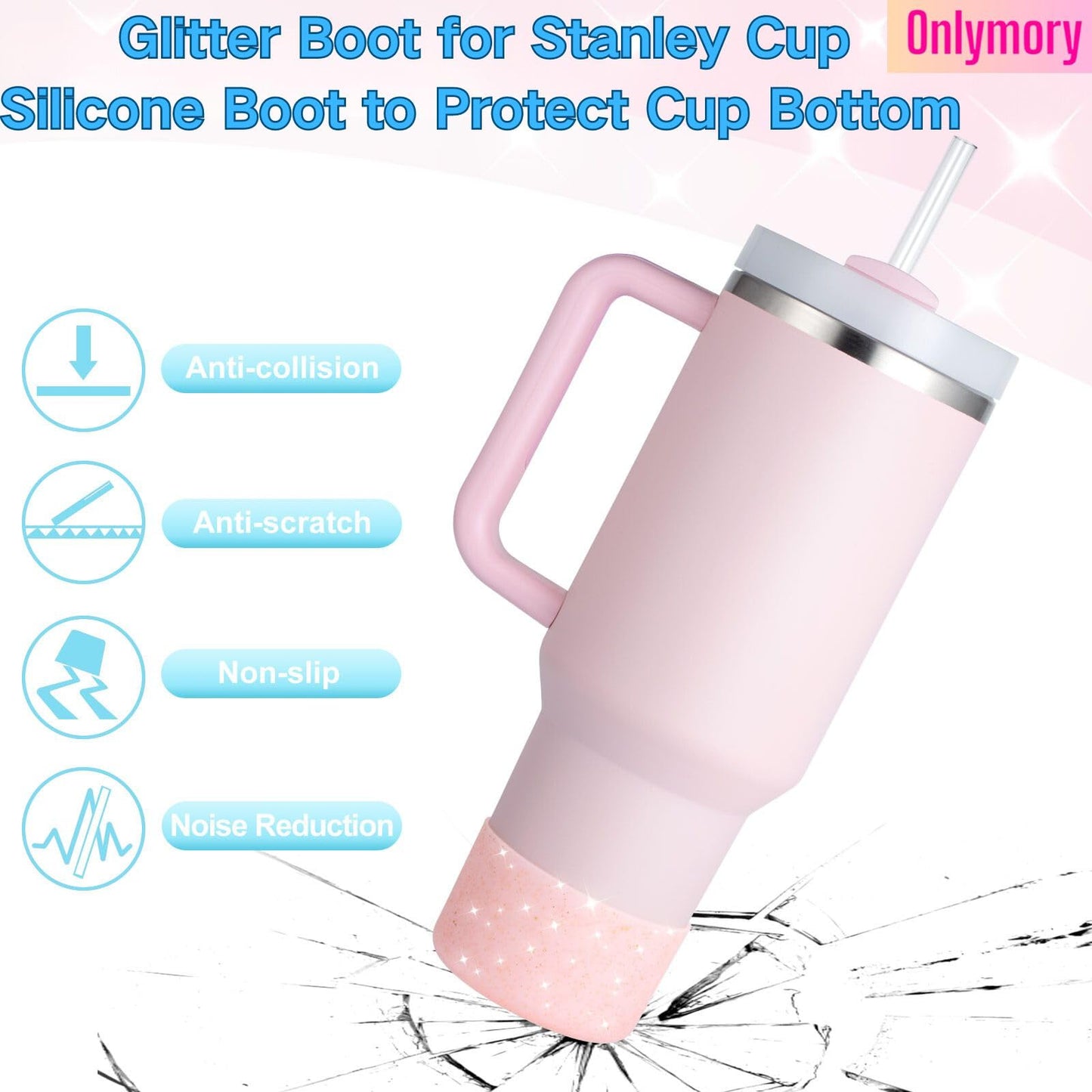 Silicone Boots for Stanley Cup 20-40 OZ, Glitter Boot for Stanley IceFlow 20 30 OZ, Bottom Protector Sleeve for Hydroflask 12-24 OZ Sports Water Bottle Boot Accessories (Clear Peach Pink)