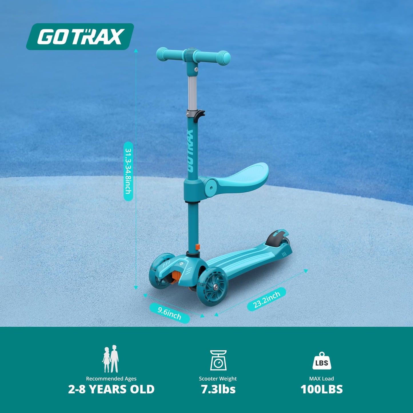 Gotrax KS3 Kids Kick Scooter, LED Lighted Wheels, Adjustable Height Handlebars and Removable Seat, Lean-to-Steer & Widen Anti-Slip Deck, 3 Wheel Scooter for Kids Ages 2-8 and up to 100 Lbs (Green)
