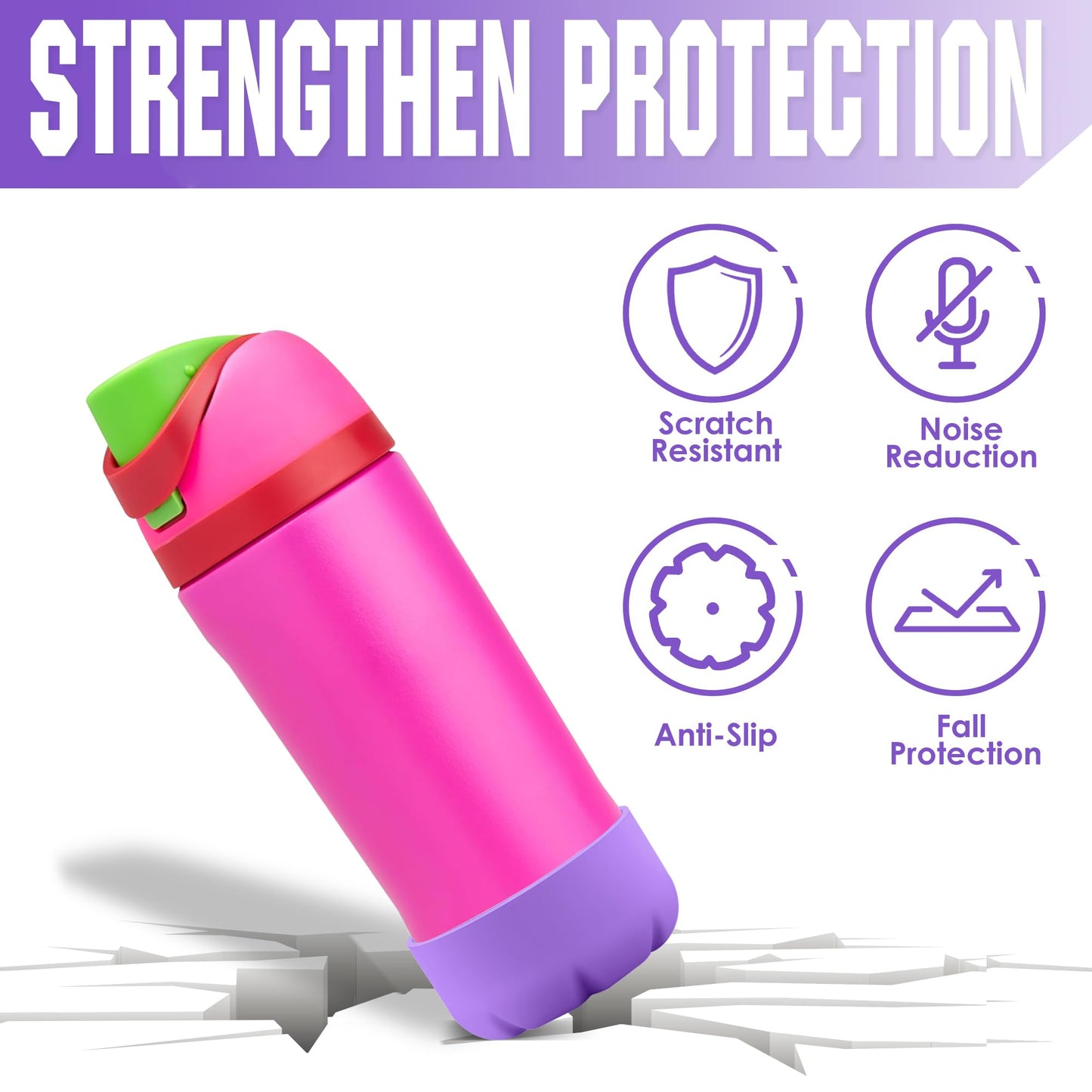 VIKIZUES Silicone Boot Compatible with Owala Water Bottle 24 oz & S'well 25 oz Water Bottle and More 25 oz Stainless Steel Water Bottles, Anti-Slip Bottom Protector Sleeve (Purple)