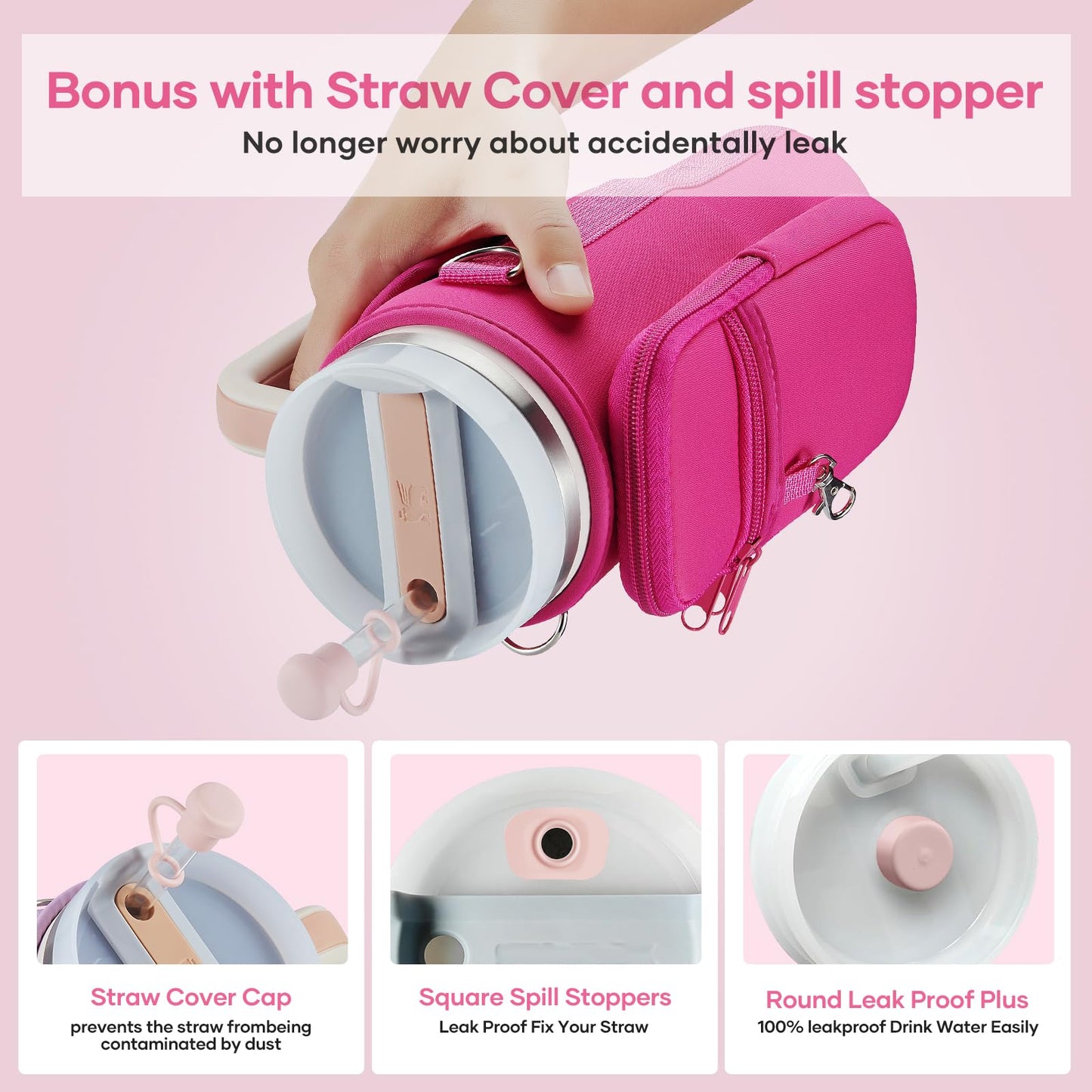 linmaya Water Bottle Carrier Bag with Phone Pocket for Stanley 40/30 oz Tumbler Neoprene Water Bottle Holder Pouch with 2 Adjustable Strap & 3 Leak Stoppers for Stanley Cup Accessories