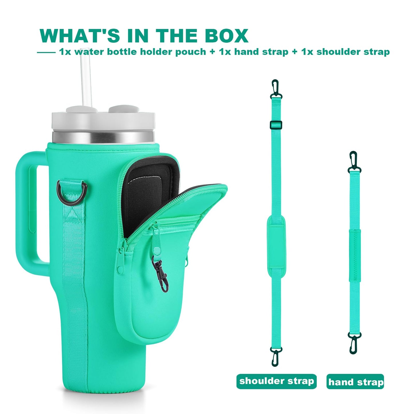 BULKITEM 30oz Water Bottle Carrier Bag with Phone Pocket for Green Stanley 30 oz Tumbler with Handle, Green Insulated Neoprene Cup Holder Pouch Strap for Valentines Stanley Cup Accessories