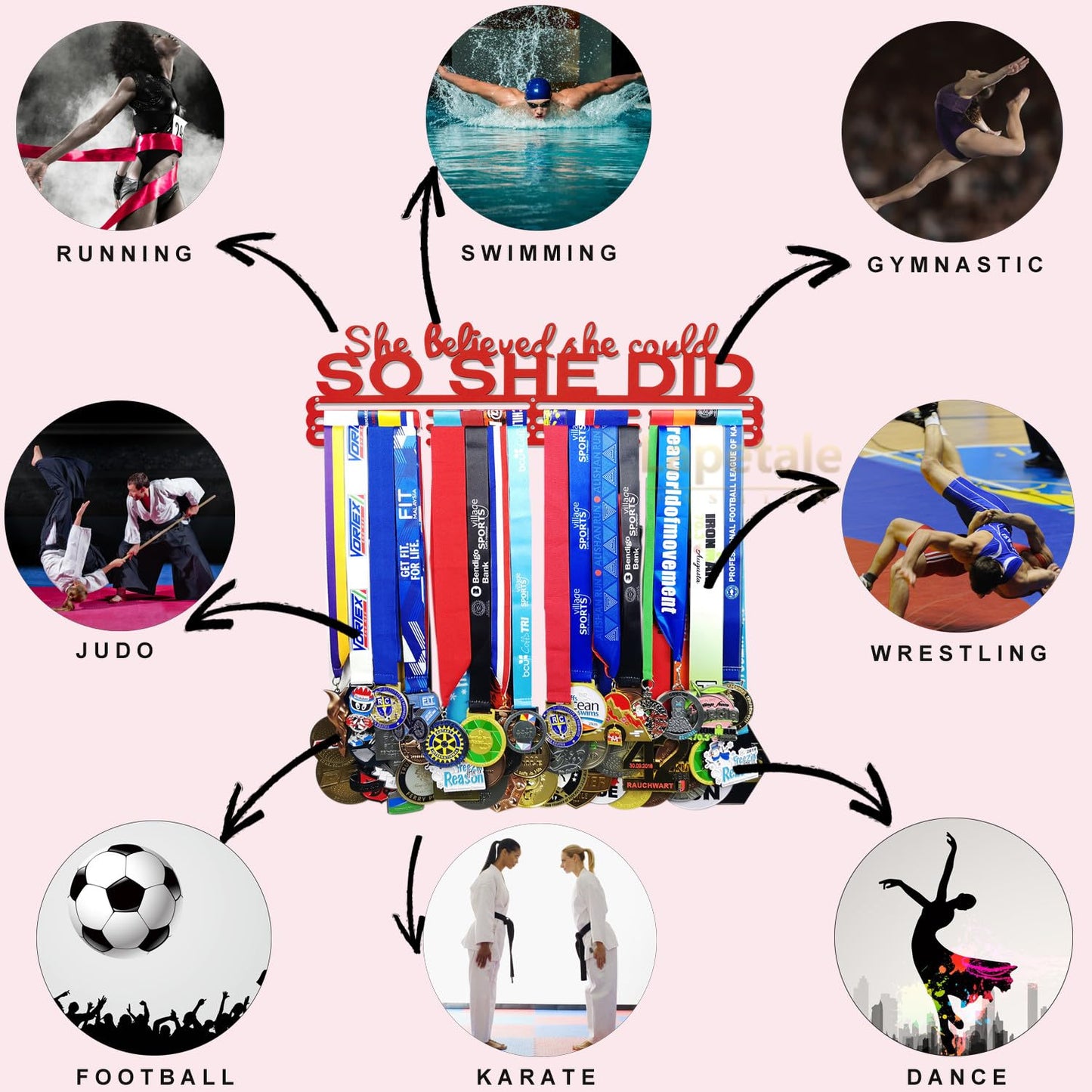 Lapetale Fashion RED Medal Hanger Holder Display Wall Rack Frame Shelf-Medal Hanger Awards Ribbon Cheer,gymnastics,soccer,softball Holder Display Custom Rack for 60 Medals