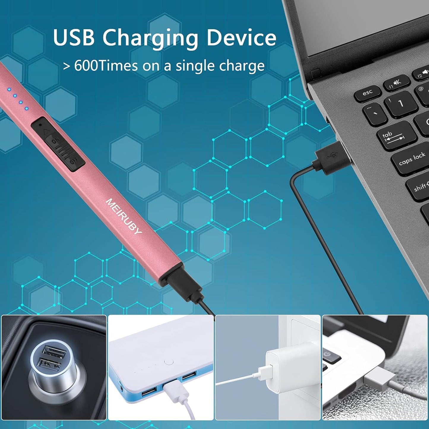 MEIRUBY 2 Pack Lighter Electric Candle Lighter Long Electronic Rechargeable USB Lighter Arc Windproof Flameless Lighters for Candle Camping BBQ Birthday Gifts for Women Mom Wife Men