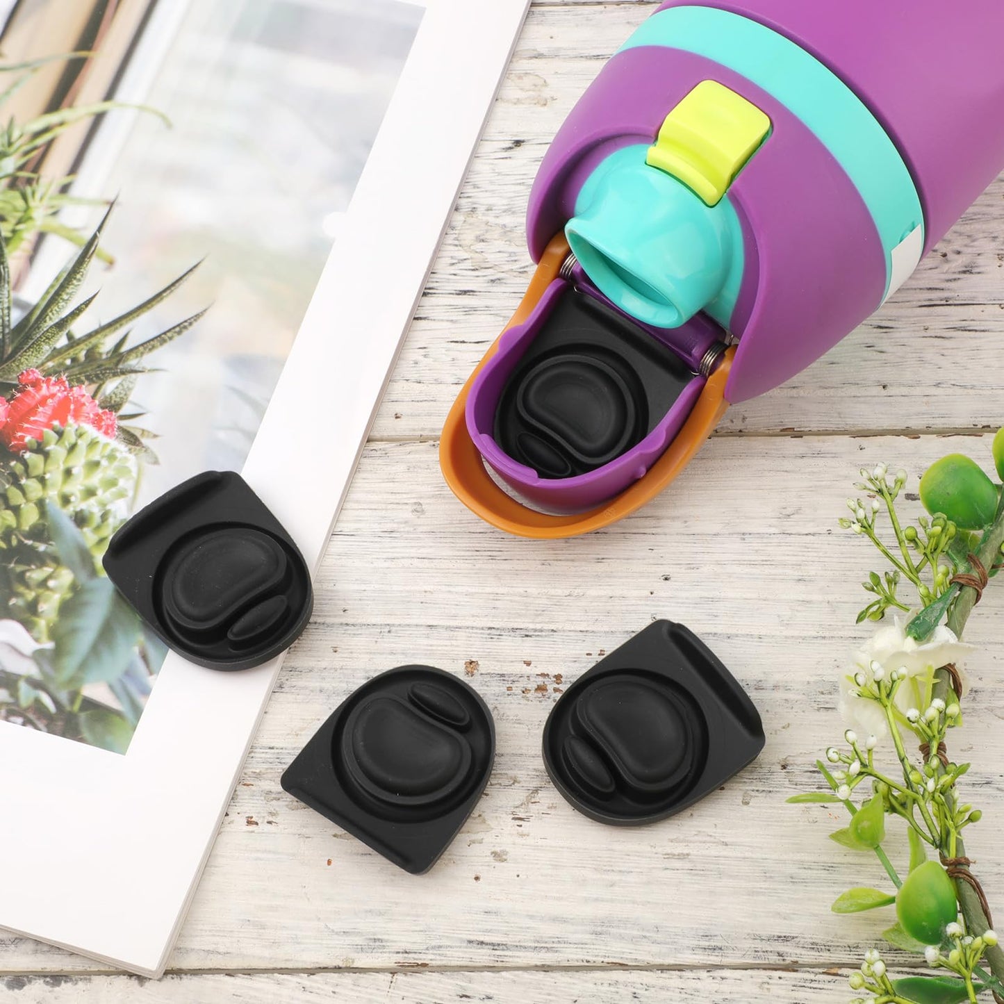 4pcs Replacement Stopper Compatible with Owala FreeSip 24oz 32oz, Water Bottle Top Lid Gasket for Owala 19/24/32/40oz Seal Bottle Cap Mouth Stopper Part Silicone Plug Accessories BPA-Free (Black)