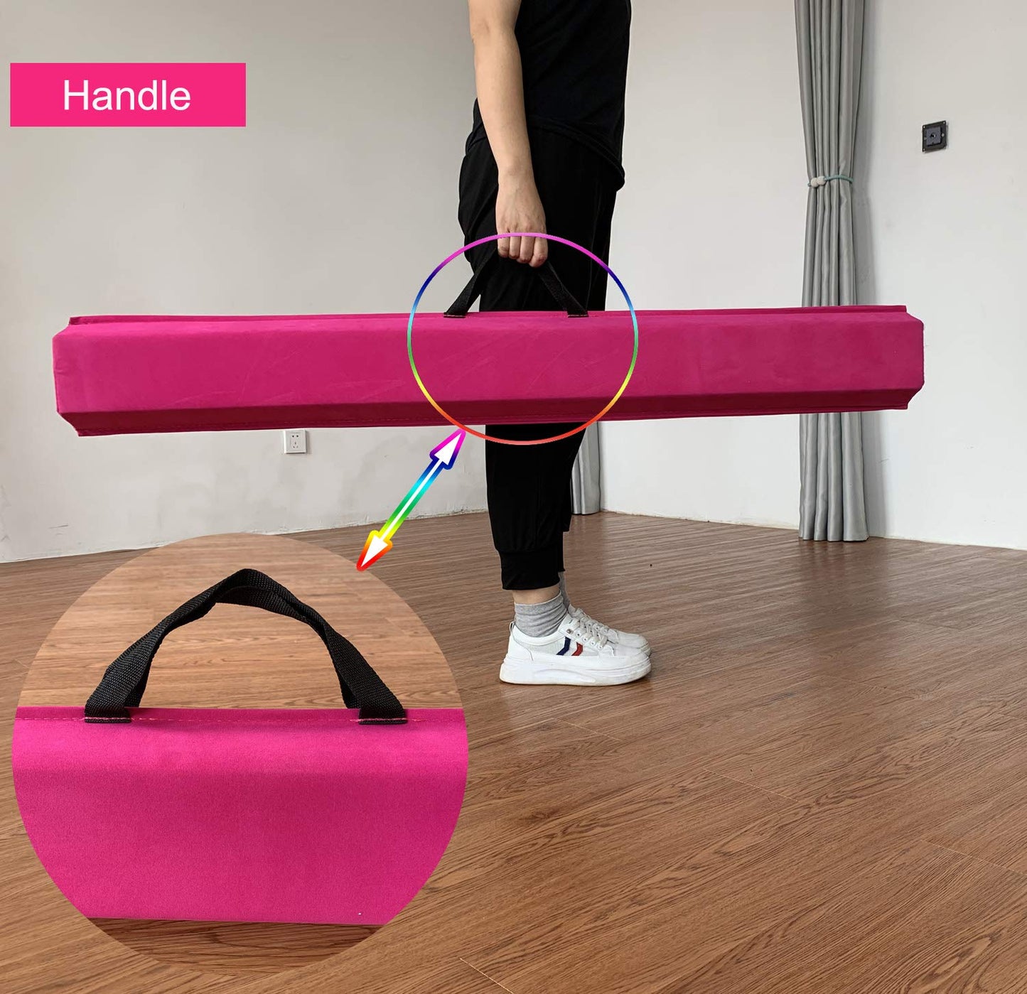 Marfula 6 FT / 8 FT / 9 FT Gymnastics Balance Beam Foam Folding Floor Balance Beam - Extra Firm - Suede Cover - Anti Slip Bottom with Carry Bag for Kids/Adults Home Use (Pink, 6 FT)