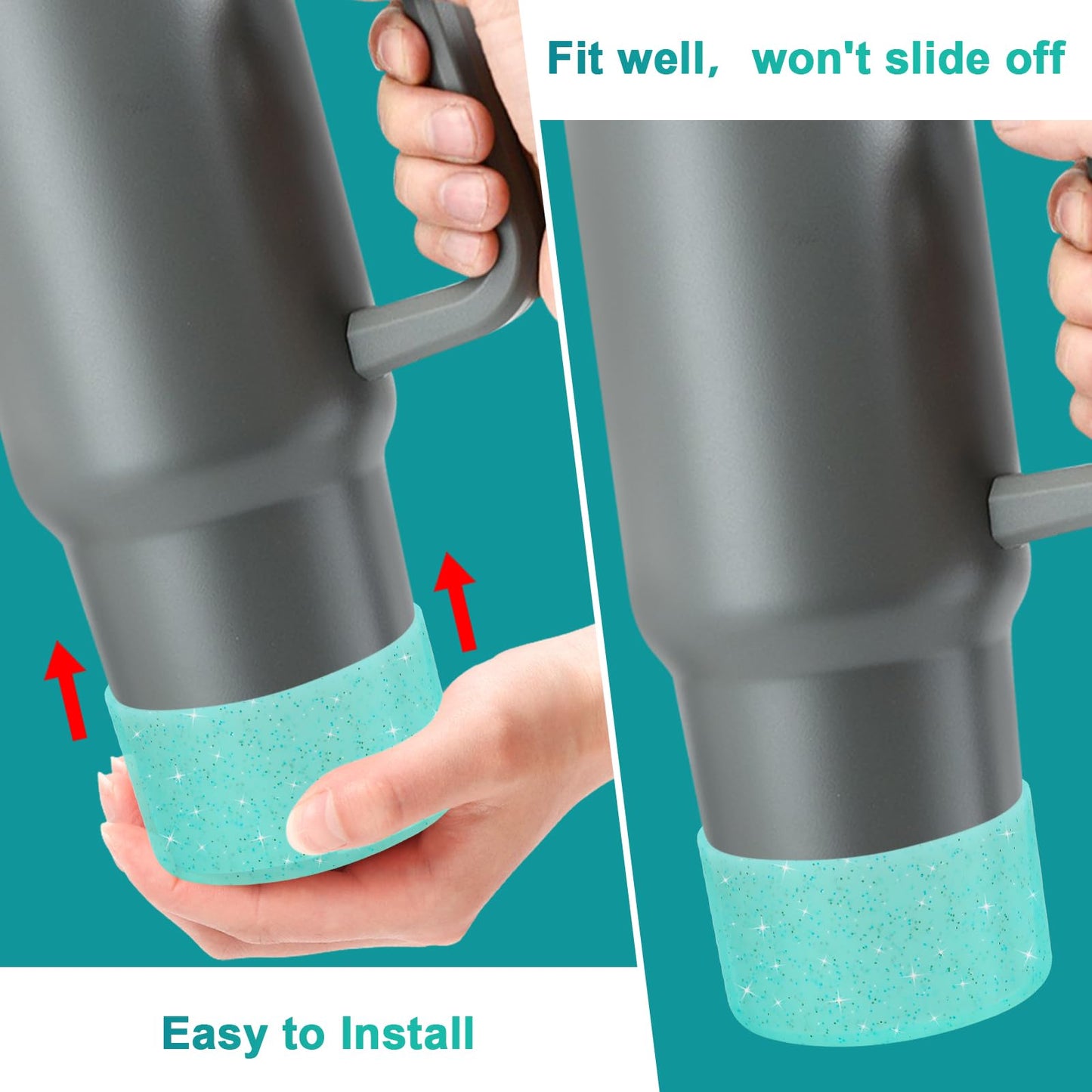 Silicone Cup Boot for 12oz - 40 oz Hydroflask &Stanley 40oz Protective Cup Bottom Sleeve Cover Compatible with Stanley Cup Accessories for All Water Bottles Bottom Diameter of 2.84-3in (Sparkle Blue)