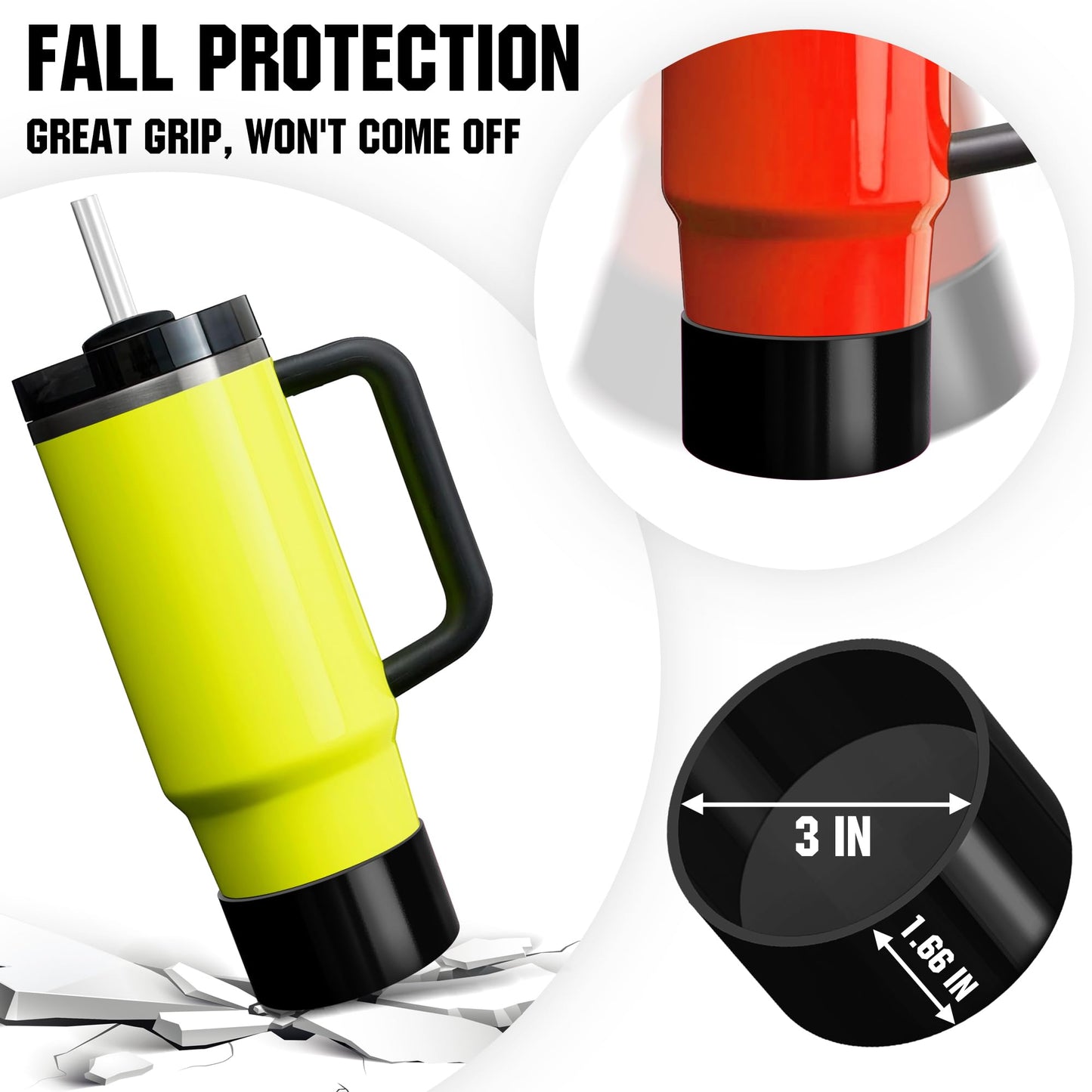 Neon Protective Silicone Boot for Stanley Cup 20-40oz, Hydro Flask 12-24oz & Simple Modern 20-40oz, Antislip Sleeve Cover Neon for More Tumblers & Water Bottles with 2.8-2.95" Base, Neon Black