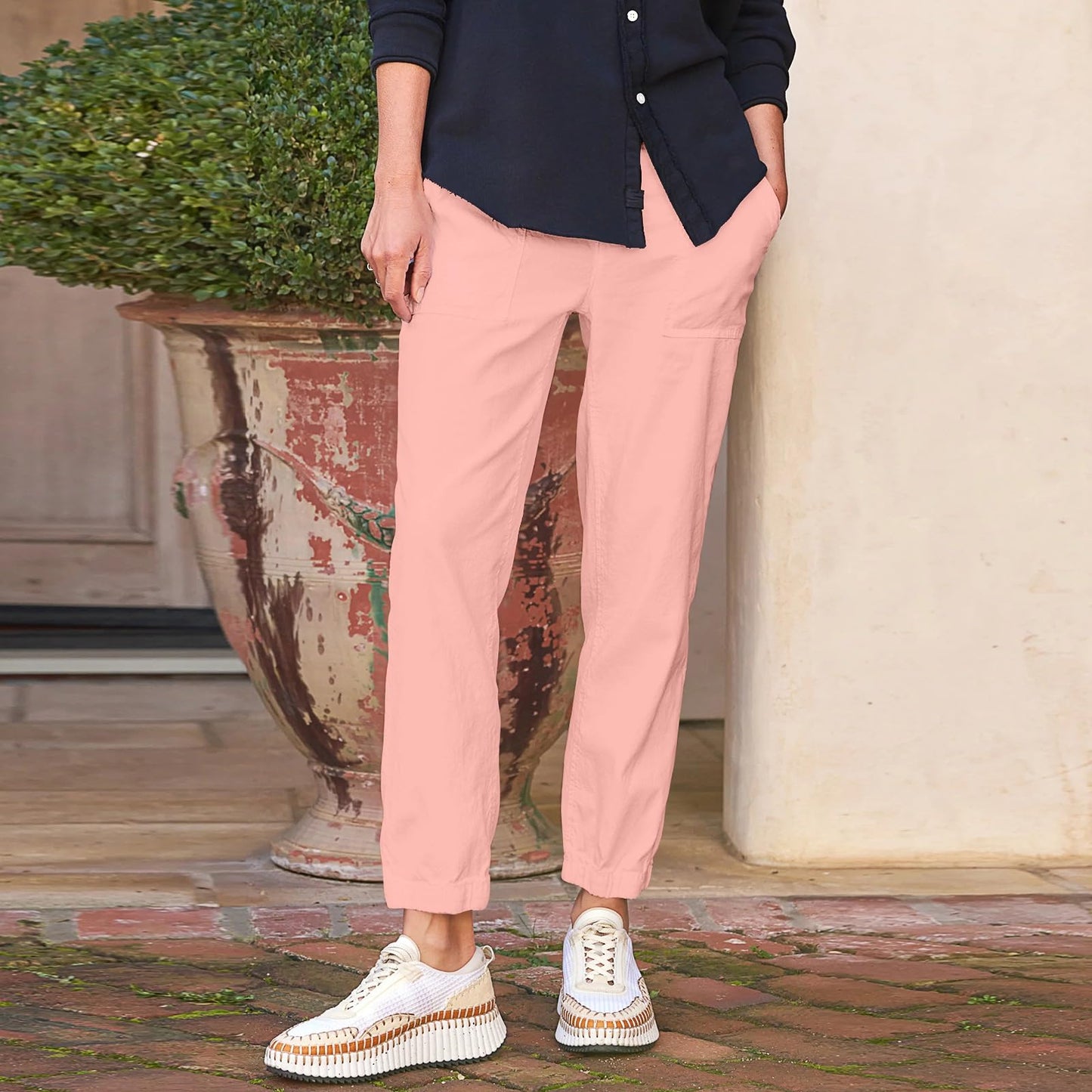 Linen Joggers for Women Casual Cropped Linen Pants High Waisted Tapered Leg Jogger Pants with Pockets Utility Ankle Length Chino Pants Cinch Bottom Trousers Petite Harem Pants Baggy Jogger Scrubs