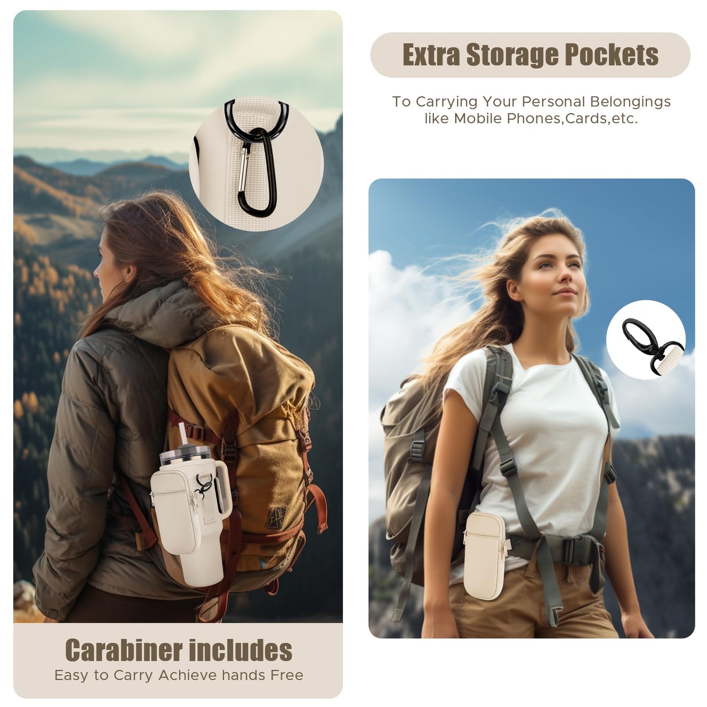 Watter Bottle Carrier Bag with Detachable Pocket Compatible with Stanley& Simple Morden 40oz Tumbler with Handle,Water Cup Holder with Adjustable Shoulder Strap& Carabiner for Stanley Cup Accessories