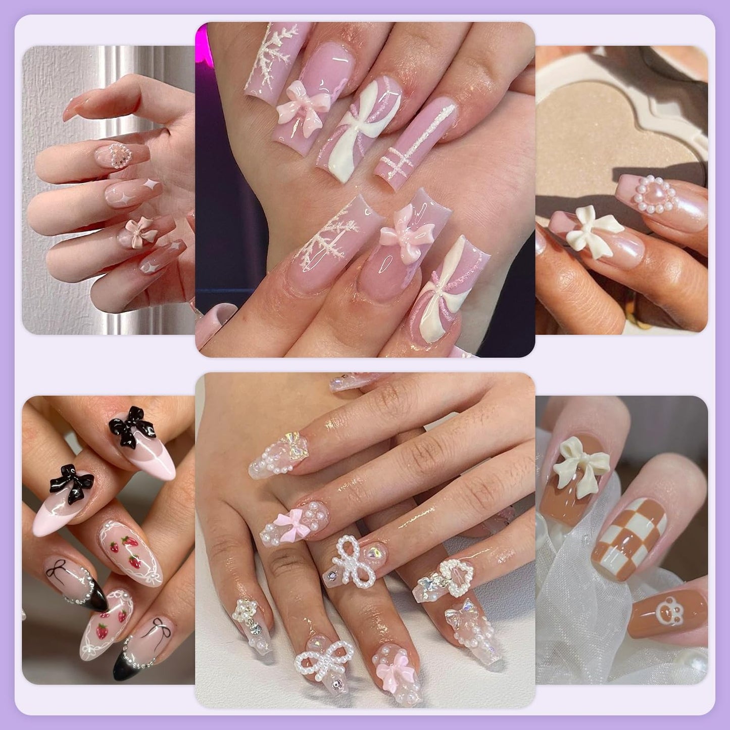 1 Box 3D Bow Charms and Flatback Pearls Set 3, 120 Pcs Cute Bow Charms for Design + 2-4mm White Pearls With Pickup Tweezer and Pencil for Nail Art Decoration