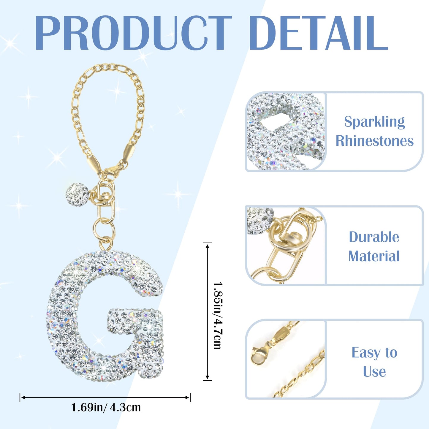 Mokoart Glitter Letter Tumbler Accessories for Stanley Cup, Water Bottle Chain for Stanley/Simple Modern Tumbler with Handle, Cute Initial Name ID with Bling Letter for Stanley Cup Accessories (G)