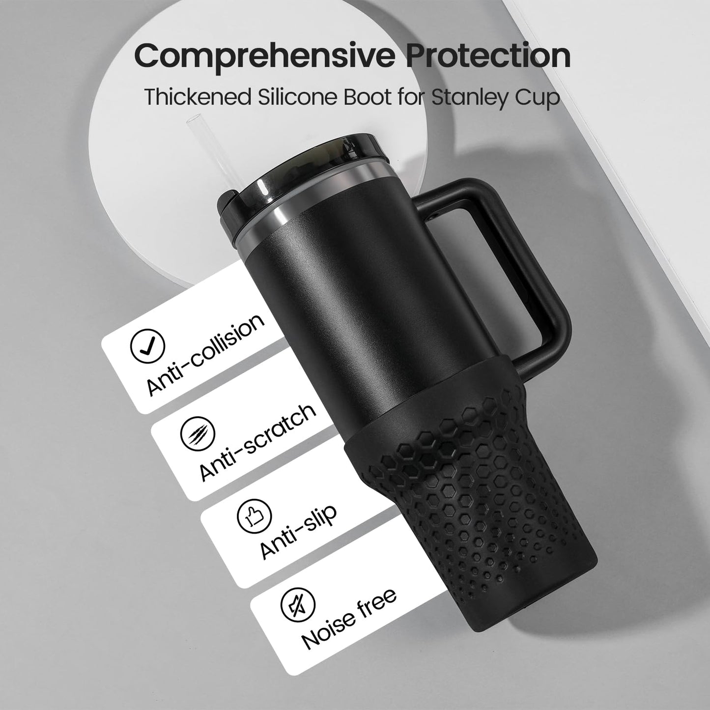 Thxbag Silicone Boot for Stanley Cup 30oz / 20oz, Black Boot Sleeve Cover Fit with Stanley H2.0 and Quencher Adventure Tumbler Accessories (Black, 30 oz & 20 oz)