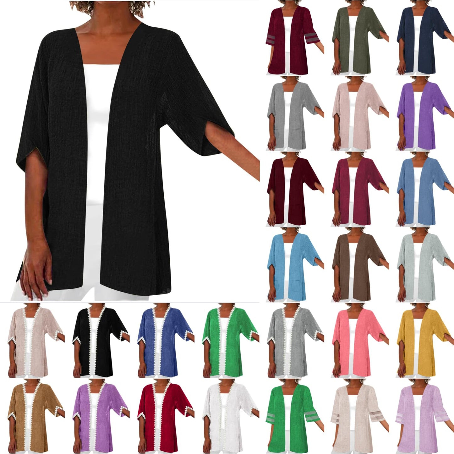 Aboser Womens Cardigan Lightweight Cardigans for Women Summer Linen Cardigan Casual Open Front Beach Cover Ups Half Sleeve Kimono Cardigan Deals Sales Today Yellow
