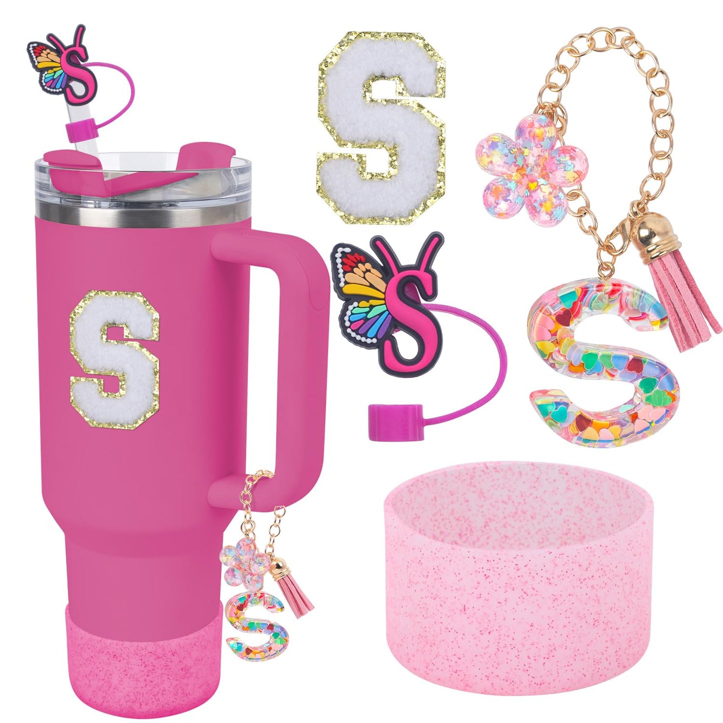 LA KEN DU Use for Stanley Cup Accessories Charms 40oz 30oz,Compatible with Stanley Cup Letter Charms for Handle Silicone Boot,Straw Cover Topper & Sticker(S)