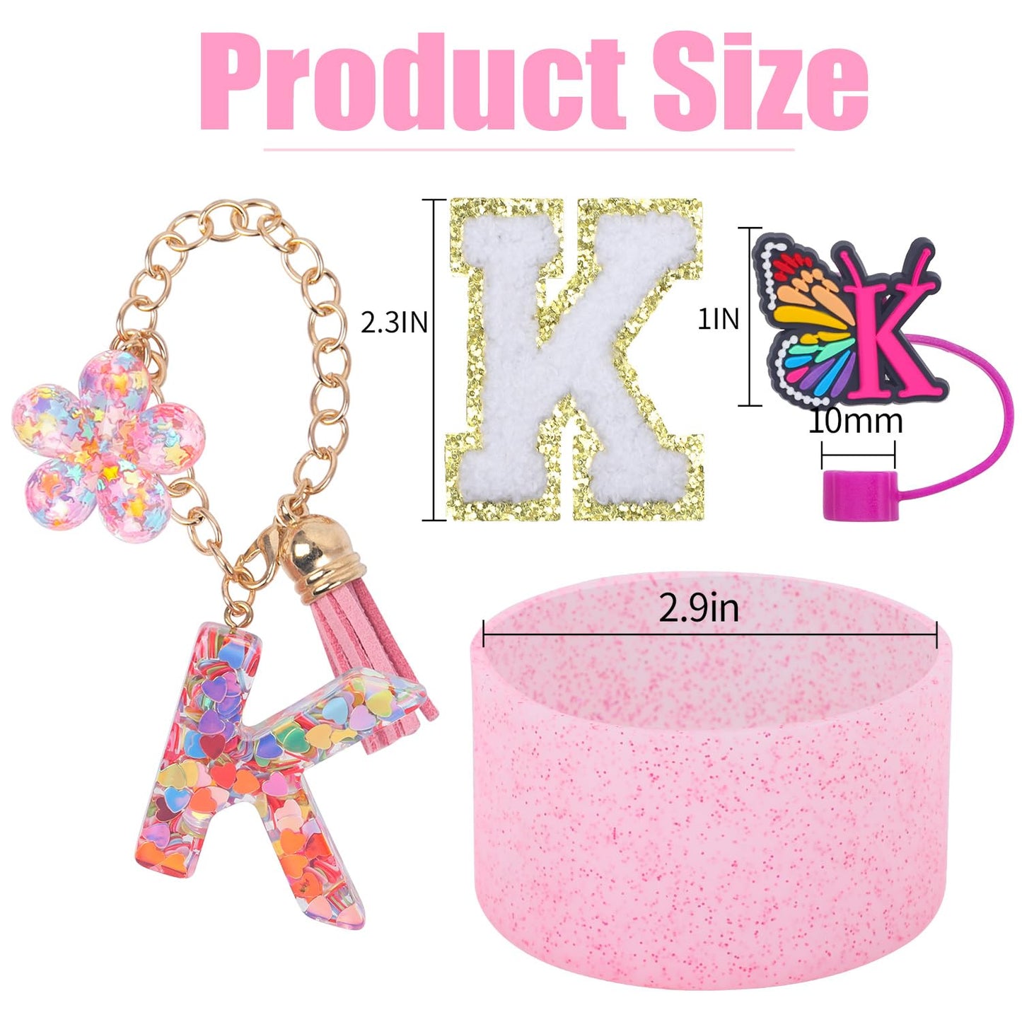 LA KEN DU Use for Stanley Cup Accessories Charms 40oz 30oz,Compatible with Stanley Cup Letter Charms for Handle Silicone Boot,Straw Cover Topper & Sticker(K)