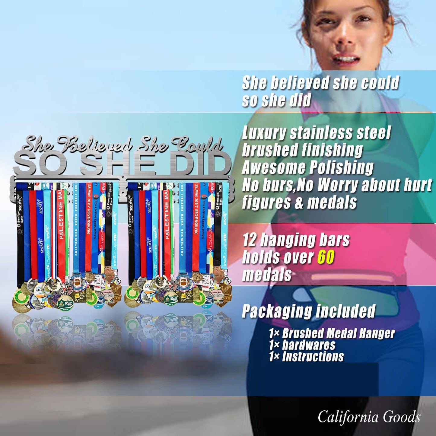 Lapetale Fashion Medal Hanger Holder Display Wall Rack Frame Shelf in 16" Long-Medal Hanger Awards Ribbon Cheer,Gymnastics,Soccer,Softball