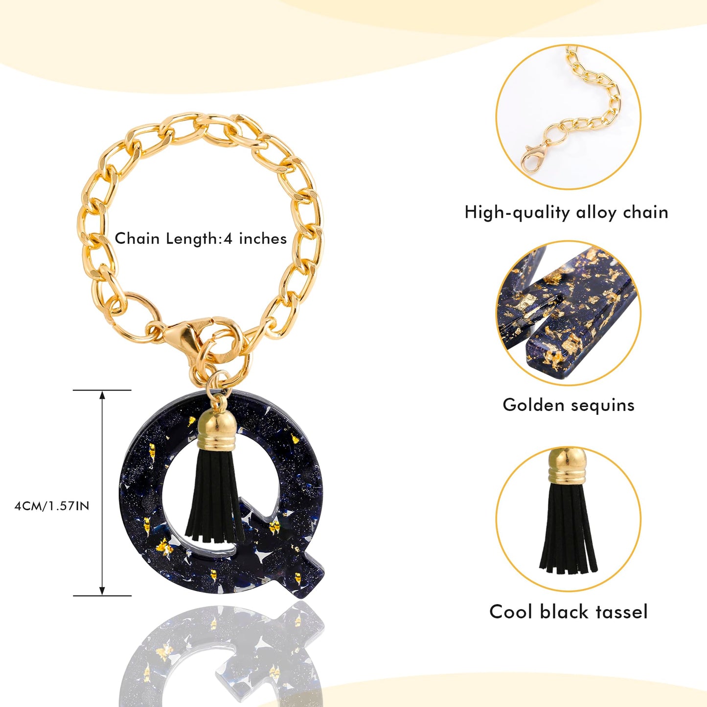 Letter Charm Accessories for Stanley Cup 1 PCS Cute Initial Keychain Handle Charm for Stanley Tumbler for Women Black Letter Q