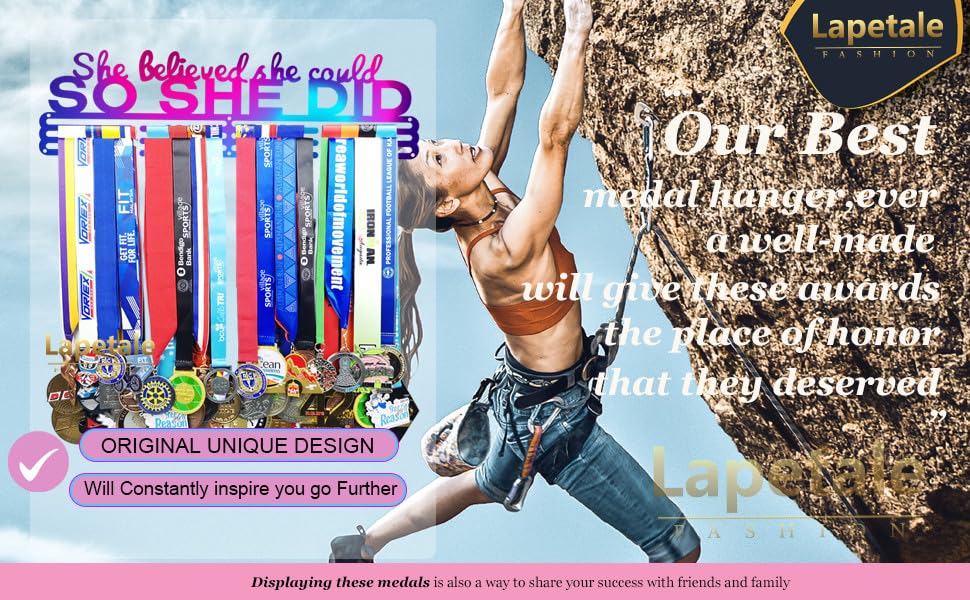 Lapetale Fashion Medal Hanger Holder Display Wall Rack Frame Shelf in 16" long-Medal Hanger Awards Ribbon Cheer,gymnastics,soccer,softball