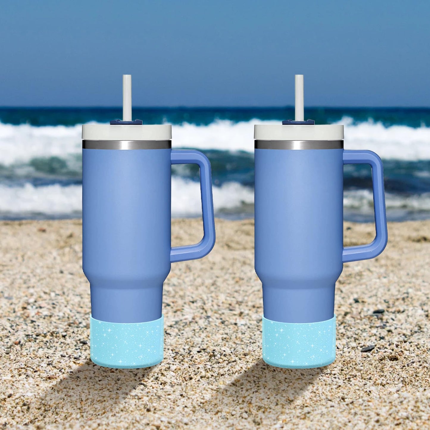WUQID 2 Pack Bling Silicone Boot Compatible with Stanley Quencher Adventure 40oz & Stanley IceFlow 20oz 30oz, Reduces Dents Protective Water Bottle Bottom Cover Sleeve Compatible with Stanley Tumbler