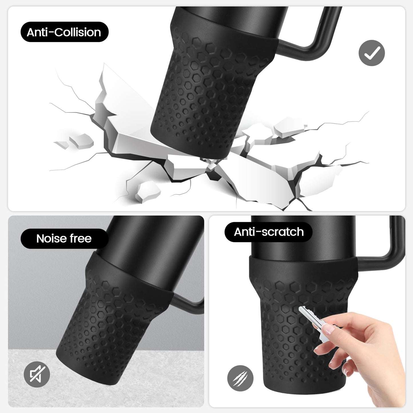 Thxbag Silicone Boot for Stanley Cup 30oz / 20oz, Black Boot Sleeve Cover Fit with Stanley H2.0 and Quencher Adventure Tumbler Accessories (Black, 30 oz & 20 oz)