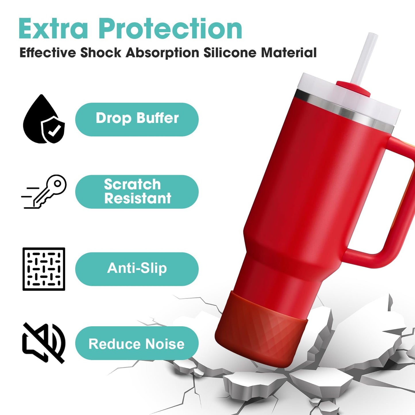 Upgrade 2PCS Protective Silicone Boot Bumper for Stanley Quencher Adventure 40oz 30oz IceFlow 20oz 30oz Tumbler, Water Bottle Bottom Sleeve Cover Accessories for Stanley Mug Cup(Dark Red)