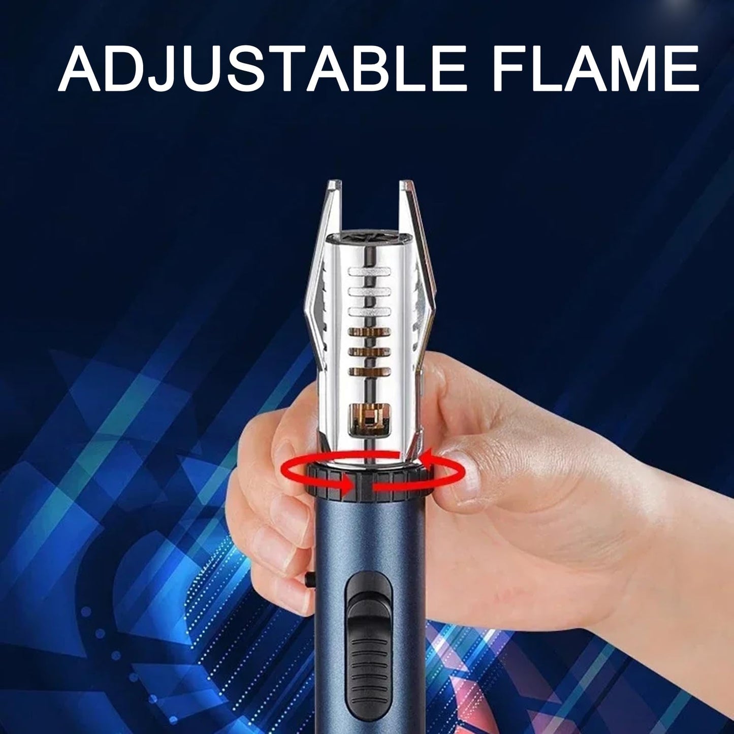 Multifunctional Large Windproof Welding Torch Lighter, Torch Lighter, Powerful Adjustable Red/Blue Flame Torch Lighter, Camping Outdoor Windproof Straight Flame Lighter for BBQ, Gift (NO Gas) (Silver)