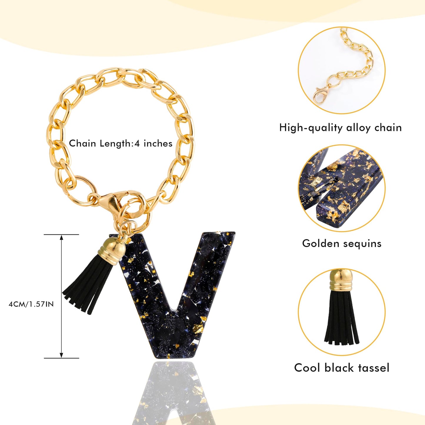 Letter Charm Accessories for Stanley Cup 1 PCS Cute Initial Keychain Handle Charm for Stanley Tumbler for Women Black Letter V