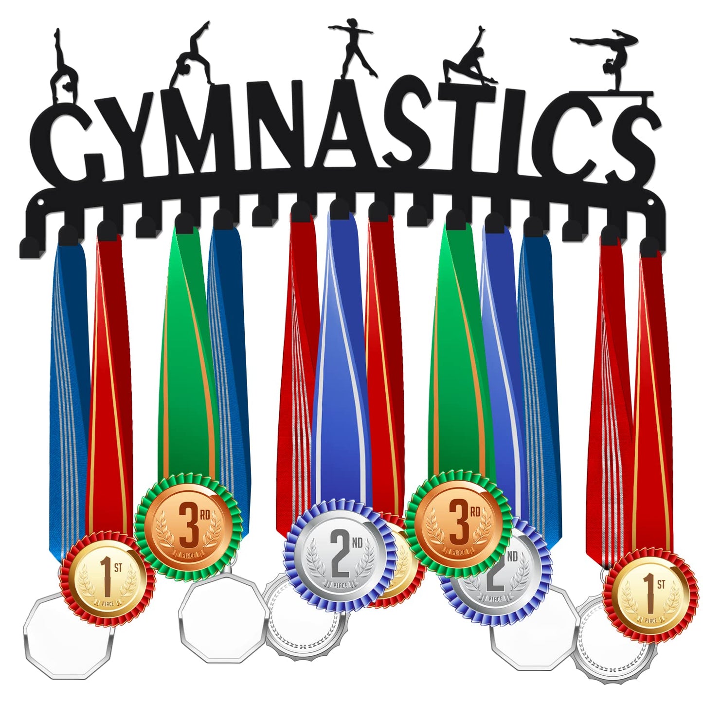 SUPERDANT Gymnastics Medal Hook Sports Medal Holder Display Hanger Rack Metal Wall Mount with 17 Hooks for 60+ Hanging Medal Rack Display Competition Medal Holder Display Wall Hanging
