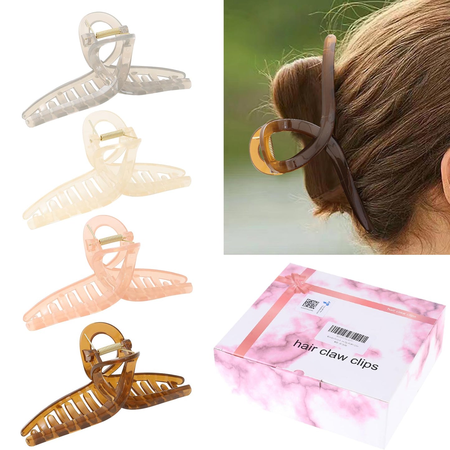 4 Pack Xl Jumbo Hair clips, 6Inche Extra Large Claw Clips for Thick Hair and Long Hair, Oversized Matte Non-slip Butterfly Hair Clips for Women, Big Strong Hold Jaw Clip,black Color