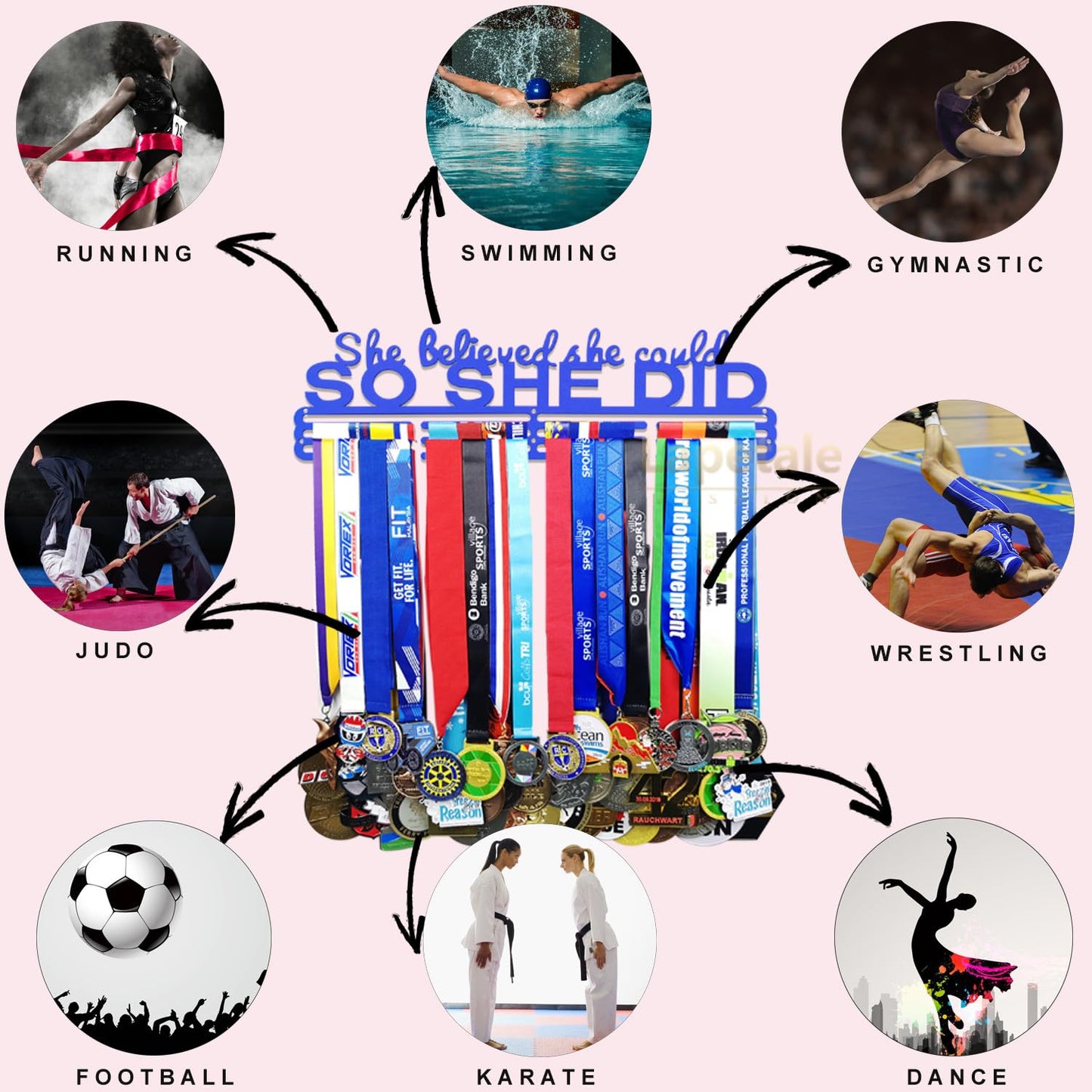 Lapetale Fashion Dark Blue Medal Hanger Holder Display Wall Rack Frame Shelf-Medal Hanger Awards Ribbon Cheer,gymnastics,soccer,softball Holder Display Custom Rack