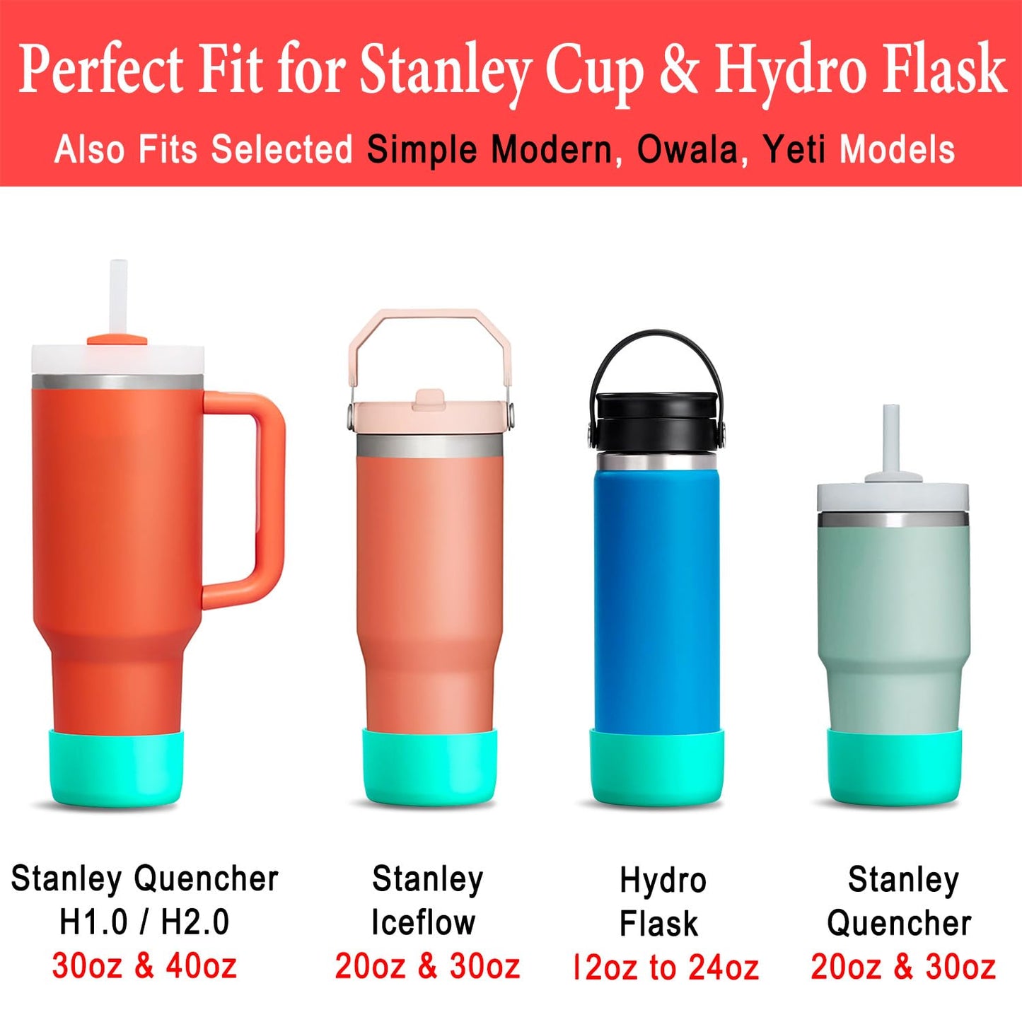 KTKUDY 2Pcs Silicone Boot for Stanley Quencher Tumbler H2.0 30 oz 40 oz & IceFlow 20 oz 30 oz & intended for Hydro Flask Water Bottle 12-24 oz - Protective Cup Bottom Accessories Fits Stanley Cup
