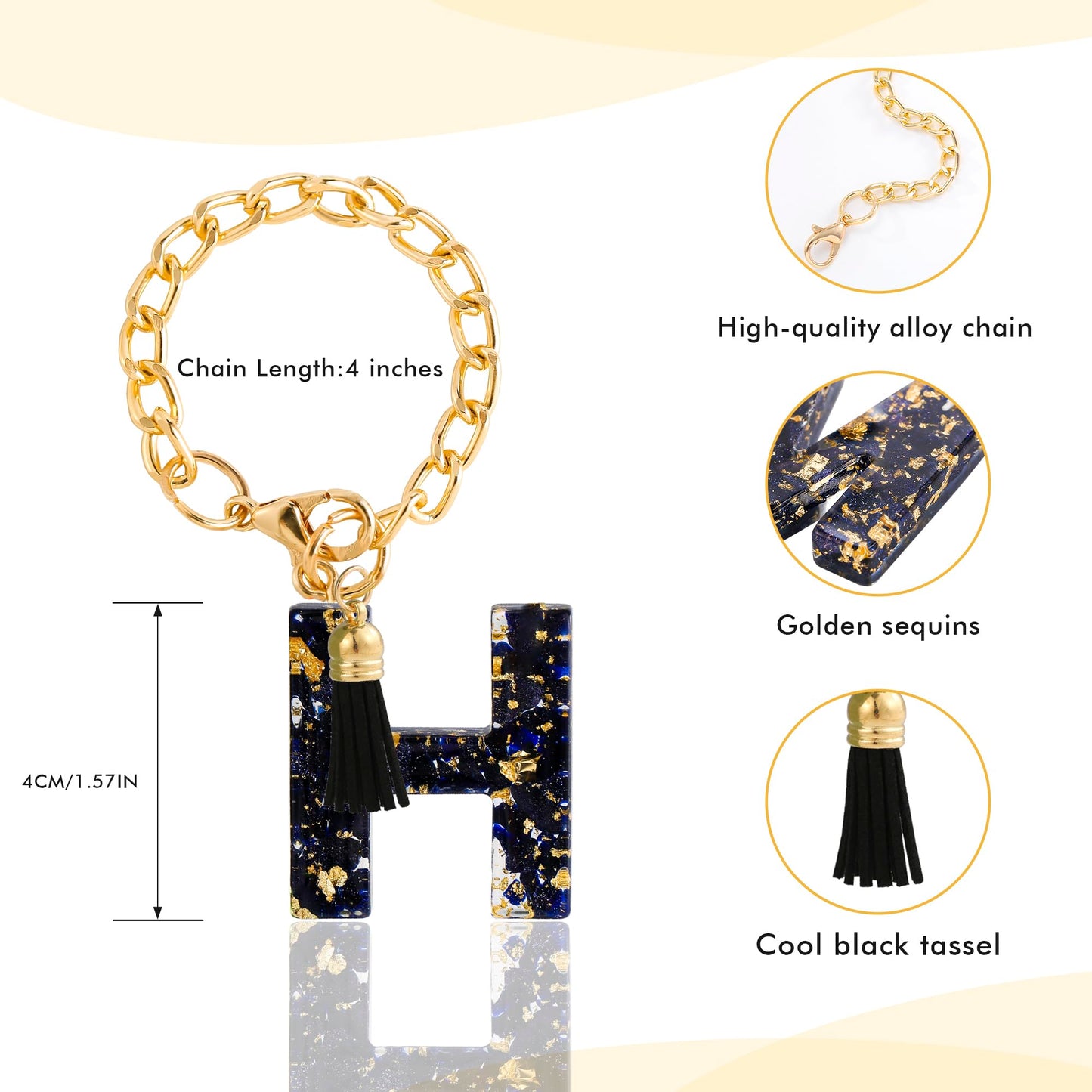 Letter Charm Accessories for Stanley Cup 1 PCS Cute Initial Keychain Handle Charm for Stanley Tumbler for Women Black Letter H