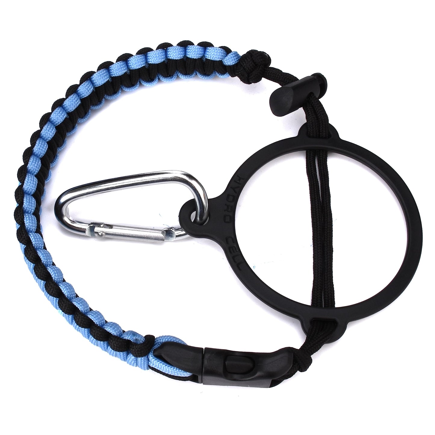 HYDRO CELL Paracord Handle for Wide Mouth Water Bottles - Carrier Strap w/Attachment Ring and Carabiner Accessory. Compatible w/ 64oz, 40oz 32oz, 24oz, 18oz, 14oz Insulated Bottles (Blue/Black)