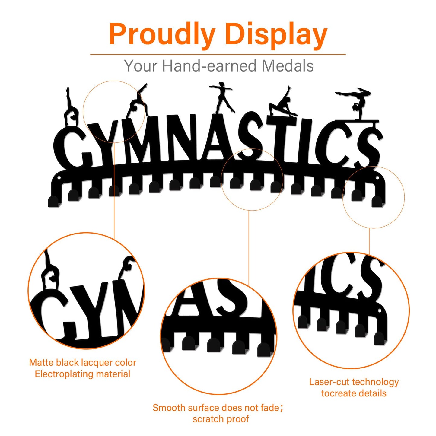 SUPERDANT Gymnastics Medal Hook Sports Medal Holder Display Hanger Rack Metal Wall Mount with 17 Hooks for 60+ Hanging Medal Rack Display Competition Medal Holder Display Wall Hanging