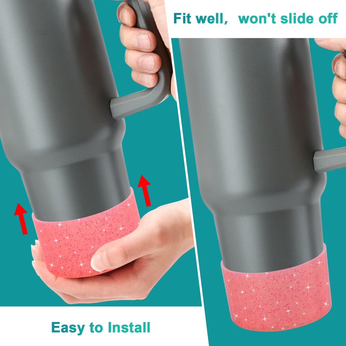 Silicone Cup Boot for 12oz - 40 oz Hydroflask &Stanley 40oz Protective Cup Bottom Sleeve Cover Compatible with Stanley Cup Accessories for All Water Bottles Bottom Diameter of 2.84-3in (Sparkle Red)