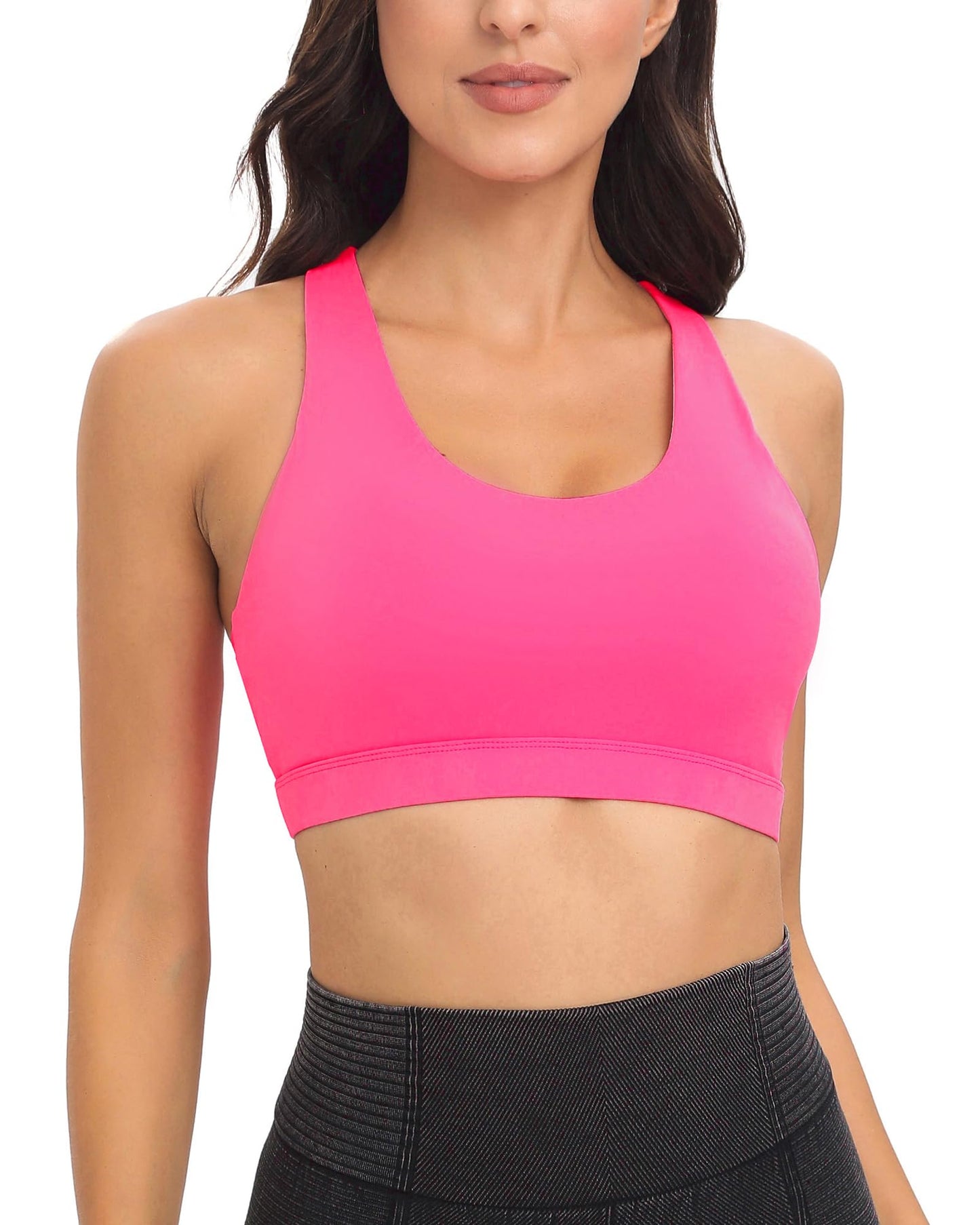RUNNING GIRL Sports Bra for Women, Criss-Cross Back Padded Strappy Sports Bras Medium Support Yoga Bra with Removable Cups(2353 Brilliant pink_XS)