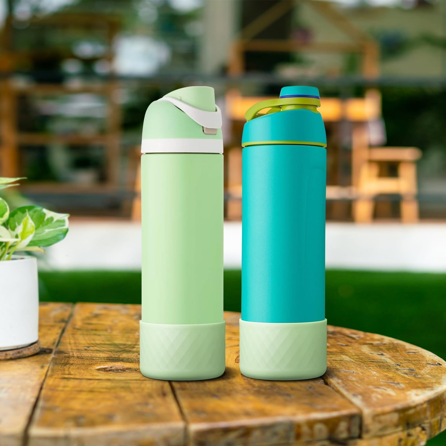 Alwenid 2PCS Silicone Water Bottle Boot for Owala 24 Oz, Anti-Slip Protective Sleeve Bottom Bumper Protector for FreeSip, Twist, and Flip Stainless Steel Water Bottles (Light Green)