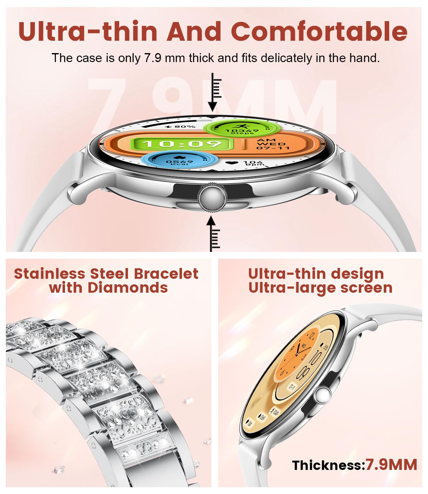 LIGE Smart Watch for Women(2 Bands), 1.43" HD AMOLED Slim Smartwatch for Android iOS,Fitness Tracker with 120+ Sport Modes/IP68 Waterproof/Sleep Monitor,Silver